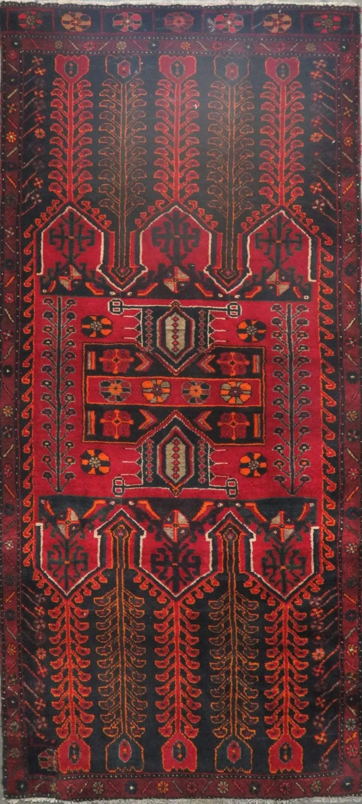 One Of The Kind Hand-Knotted Persian Wool Rug _ Luxurious Vintage Design, 8'3" x 3'7", Artisan: Hand-Knotted Persian Wool Rug _ Luxurious Vintage Design, 8'3" x 3'7", Artisan Crafted, Authentic hand-knotted traditional antique vintage Persian rugs, in excellent vintage condition with over 60 yea