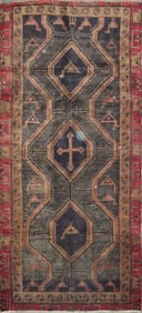 One Of The Kind Hand-Knotted Persian Wool Rug _ Luxurious Vintage Design, 8'3" x 3'7", Artisan