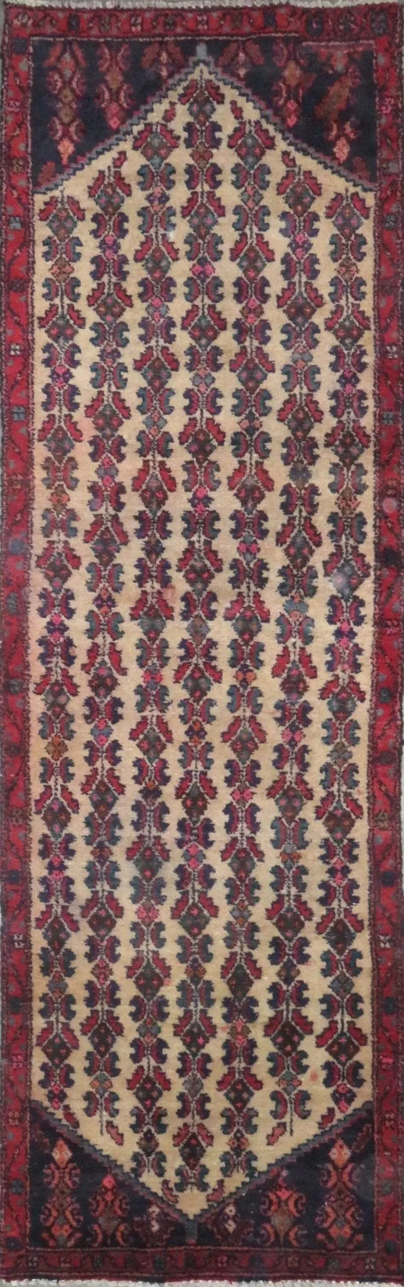 One Of The Kind Hand-Knotted Persian Wool Rug _ Luxurious Vintage Design, 8'2" x 2'5", Artisan: Hand-Knotted Persian Wool Rug _ Luxurious Vintage Design, 8'2" x 2'5", Artisan Crafted, Authentic hand-knotted traditional antique vintage Persian rugs, in excellent vintage condition with over 60 yea