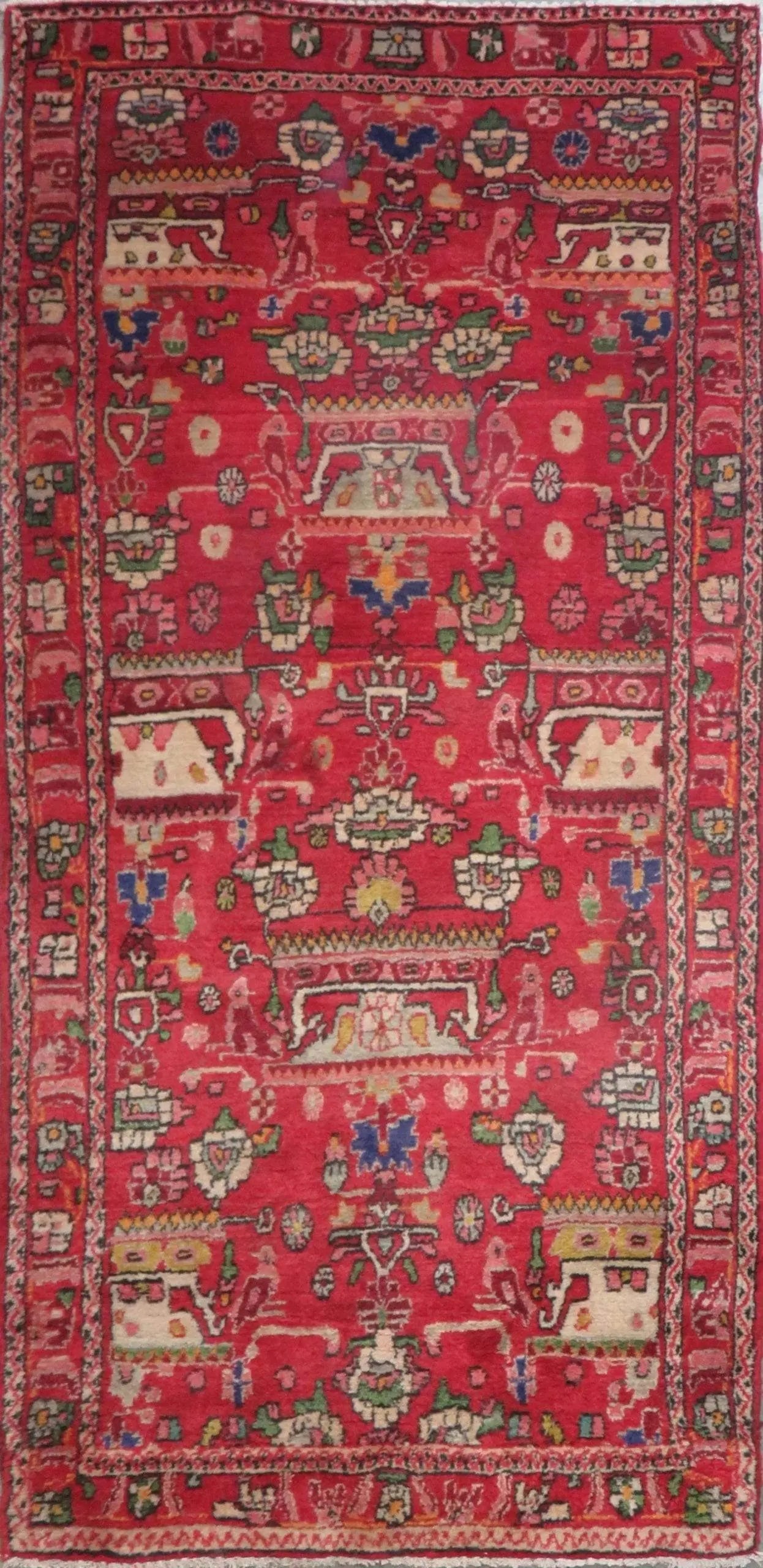 One Of The Kind Hand-Knotted Persian Wool Rug _ Luxurious Vintage Design, 8'1" x 4'0", Artisan: Hand-Knotted Persian Wool Rug _ Luxurious Vintage Design, 8'1" x 4'0", Artisan Crafted, Authentic hand-knotted traditional antique vintage Persian rugs, in excellent vintage condition with over 60 yea