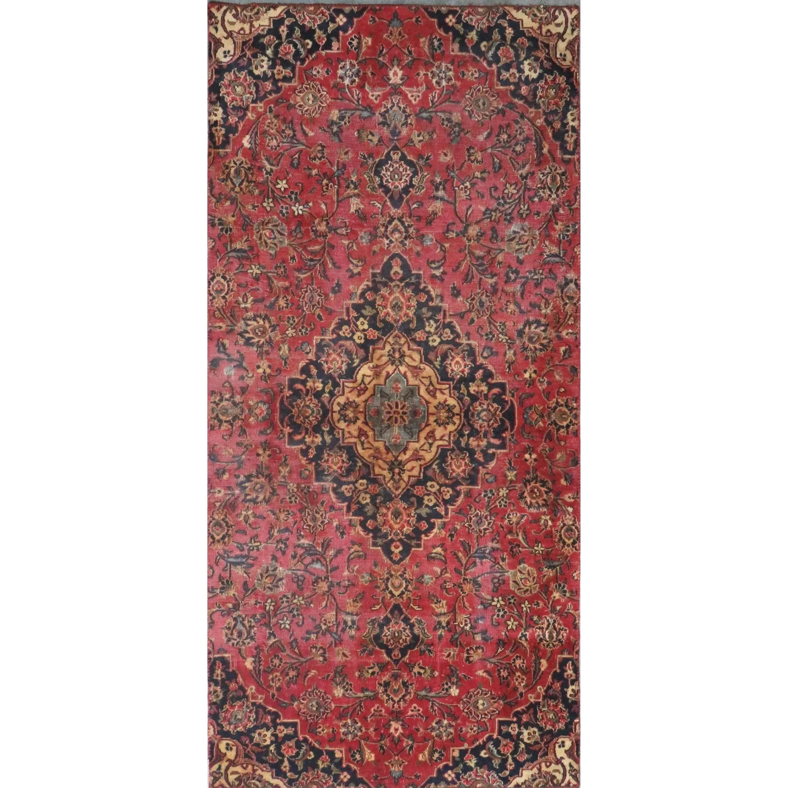 One Of The Kind Hand-Knotted Persian Wool Rug _ Luxurious Vintage Design, 8'0" x 3'0, Artisan: Hand-Knotted Persian Wool Rug _ Luxurious Vintage Design, 8'0" x 3'0, Artisan Crafted, Authentic hand-knotted traditional antique vintage Persian rugs, in excellent vintage condition with over 60 year