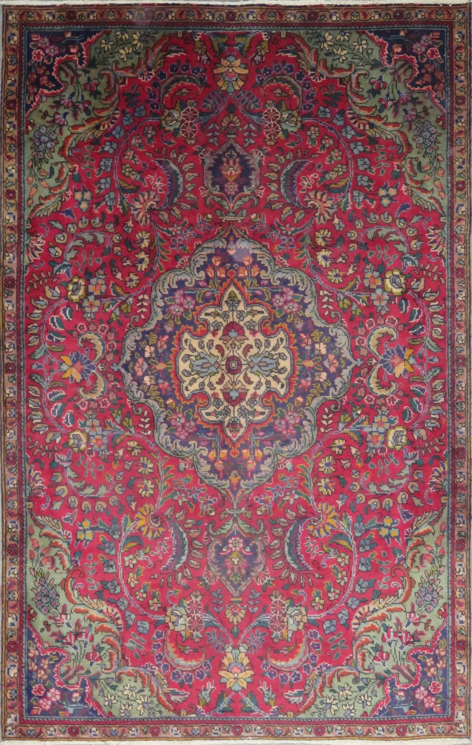 One Of The Kind Hand-Knotted Persian Wool Rug _ Luxurious Vintage Design, 7'9" x 5'1", Artisan: Hand-Knotted Persian Wool Rug _ Luxurious Vintage Design, 7'9" x 5'1", Artisan Crafted, Authentic hand-knotted traditional antique vintage Persian rugs, in excellent vintage condition with over 60 yea