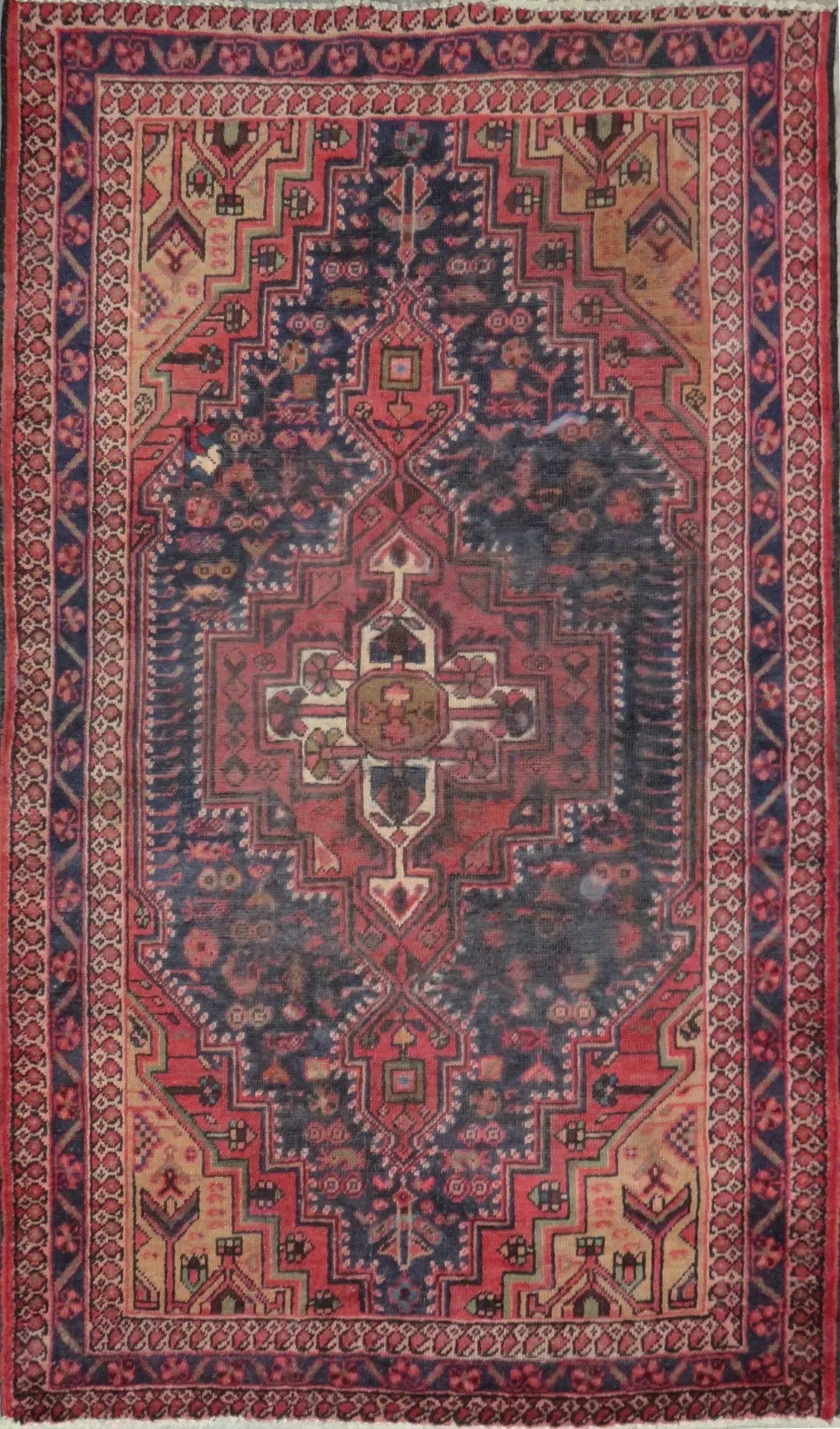 One Of The Kind Hand-Knotted Persian Wool Rug _ Luxurious Vintage Design, 7'8" x 4'6", Artisan: Hand-Knotted Persian Wool Rug _ Luxurious Vintage Design, 7'8" x 4'6", Artisan Crafted, Authentic hand-knotted traditional antique vintage Persian rugs, in excellent vintage condition with over 60 yea