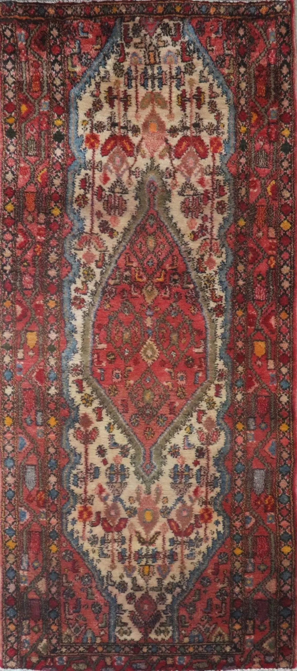 One Of The Kind Hand-Knotted Persian Wool Rug _ Luxurious Vintage Design, 7'7" x 3'3", Artisan: Hand-Knotted Persian Wool Rug _ Luxurious Vintage Design, 7'7" x 3'3", Artisan Crafted, Authentic hand-knotted traditional antique vintage Persian rugs, in excellent vintage condition with over 60 yea