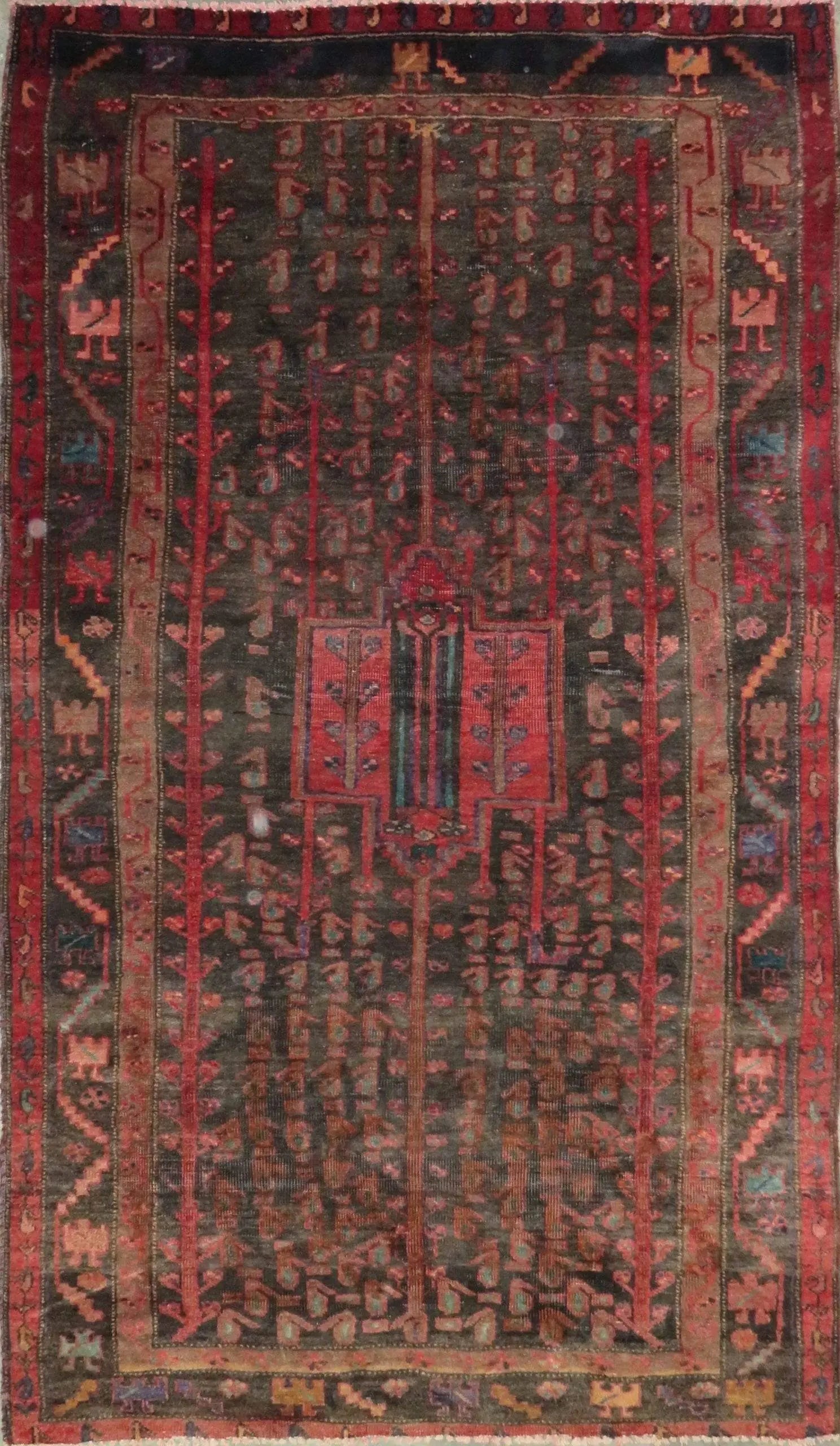 One Of The Kind Hand-Knotted Persian Wool Rug _ Luxurious Vintage Design, 7'6" x 4'4", Artisan: Hand-Knotted Persian Wool Rug _ Luxurious Vintage Design, 7'6" x 4'4", Artisan Crafted, Authentic hand-knotted traditional antique vintage Persian rugs, in excellent vintage condition with over 60 yea