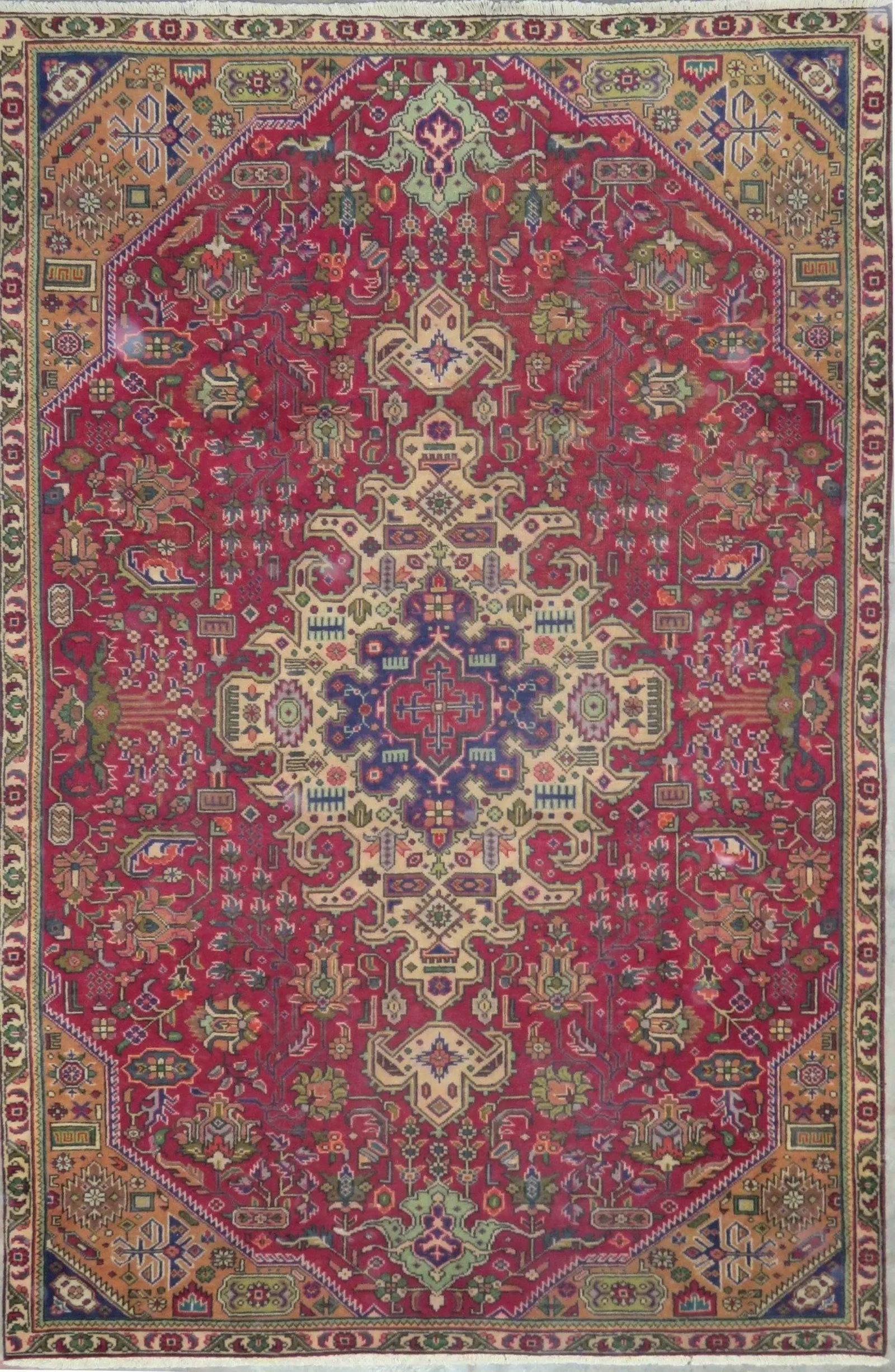 One Of The Kind Hand-Knotted Persian Wool Rug _ Luxurious Vintage Design, 7'5" x 5'0", Artisan: Hand-Knotted Persian Wool Rug _ Luxurious Vintage Design, 7'5" x 5'0", Artisan Crafted, Authentic hand-knotted traditional antique vintage Persian rugs, in excellent vintage condition with over 60 yea