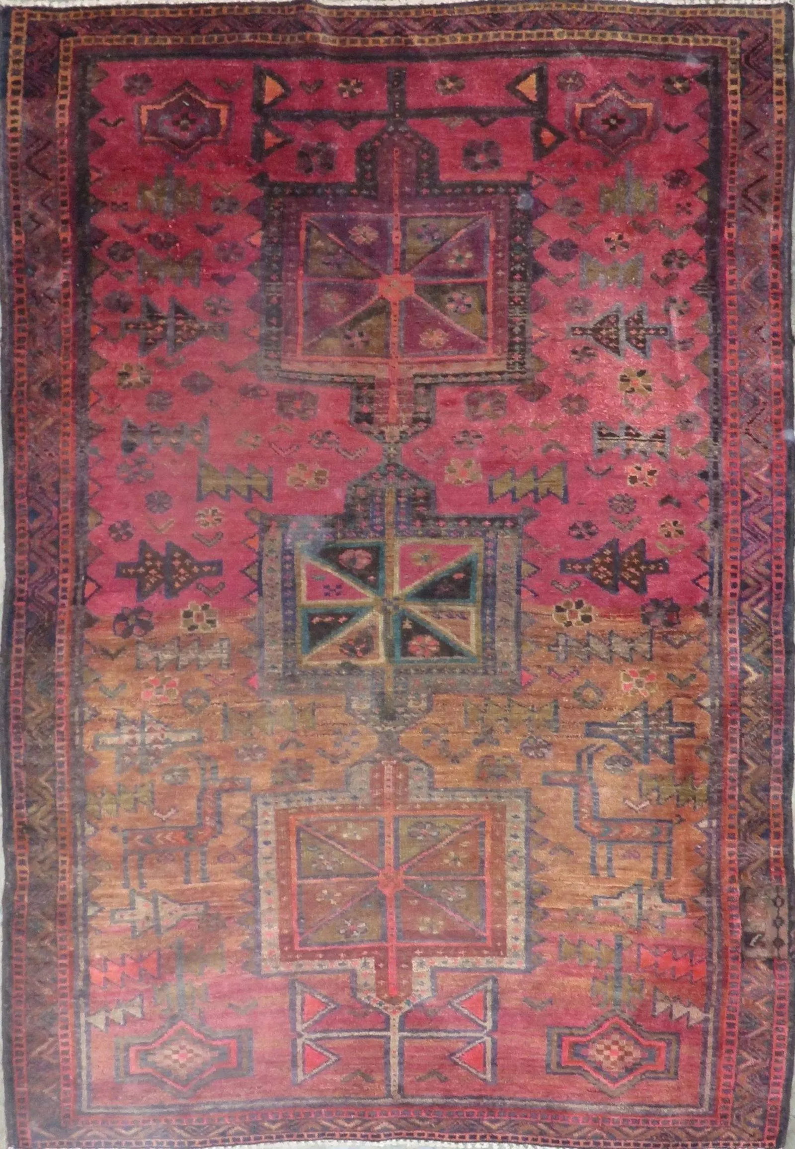 One Of The Kind Hand-Knotted Persian Wool Rug _ Luxurious Vintage Design, 7'4" x 5'1", Artisan: Hand-Knotted Persian Wool Rug _ Luxurious Vintage Design, 7'4" x 5'1", Artisan Crafted, Authentic hand-knotted traditional antique vintage Persian rugs, in excellent vintage condition with over 60 yea