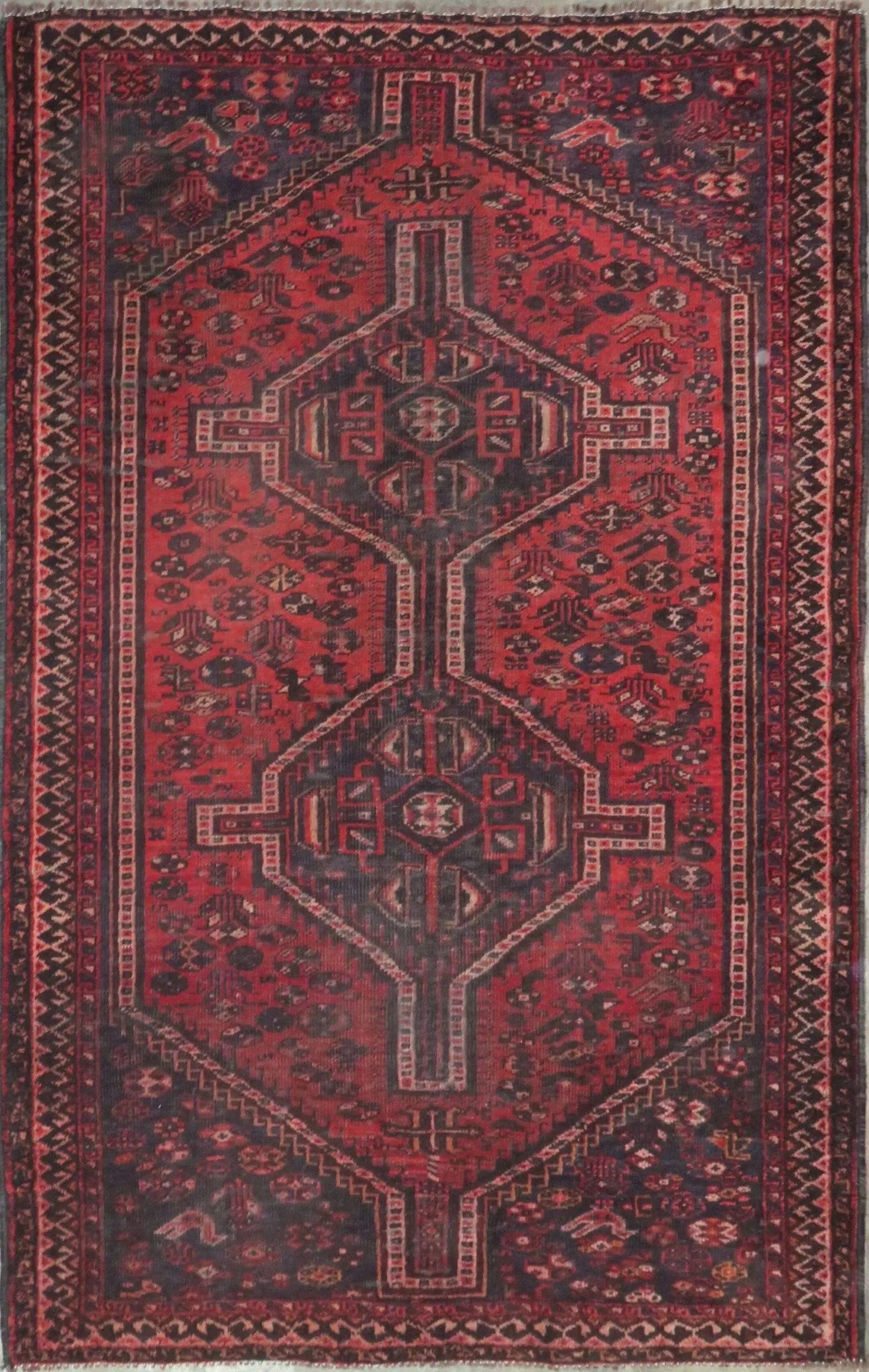 One Of The Kind Hand-Knotted Persian Wool Rug _ Luxurious Vintage Design, 7'4" x 4'9", Artisan: Hand-Knotted Persian Wool Rug _ Luxurious Vintage Design, 7'4" x 4'9", Artisan Crafted, Authentic hand-knotted traditional antique vintage Persian rugs, in excellent vintage condition with over 60 yea