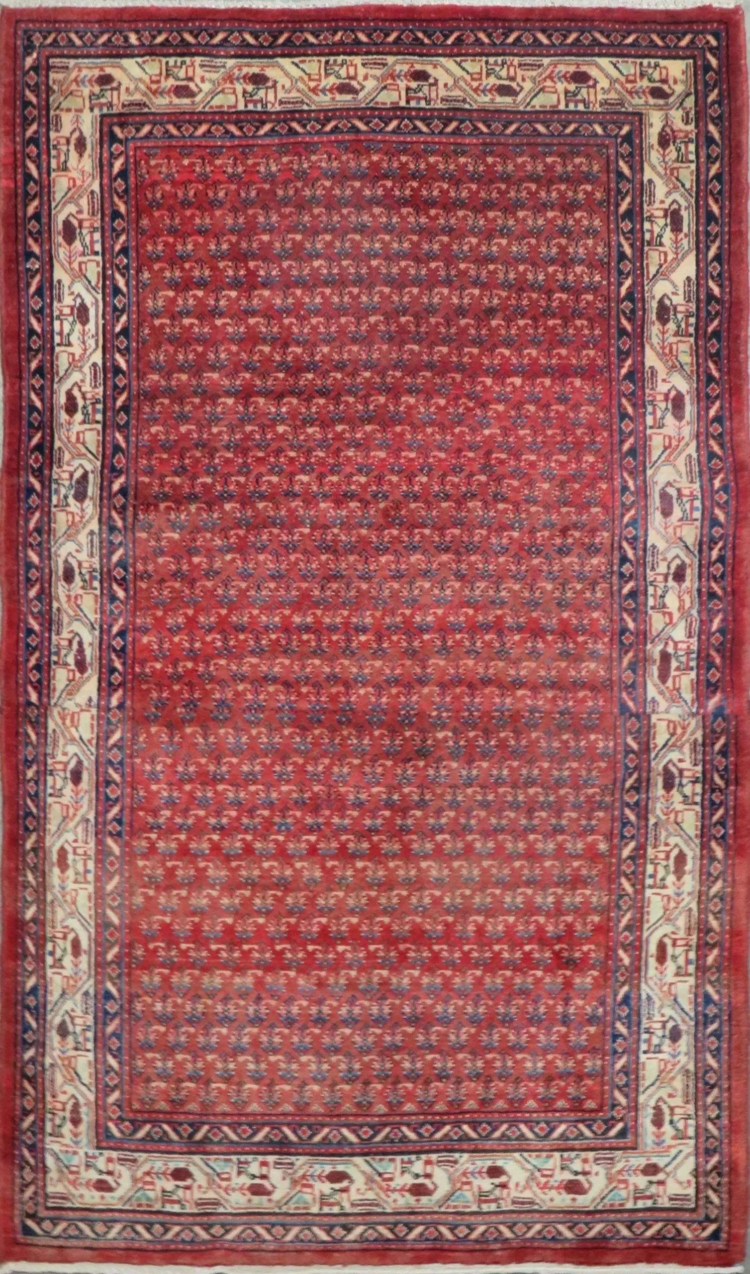 One Of The Kind Hand-Knotted Persian Wool Rug _ Luxurious Vintage Design, 7'4" x 4'6", Artisan: Hand-Knotted Persian Wool Rug _ Luxurious Vintage Design, 7'4" x 4'6", Artisan Crafted, Authentic hand-knotted traditional antique vintage Persian rugs, in excellent vintage condition with over 60 yea