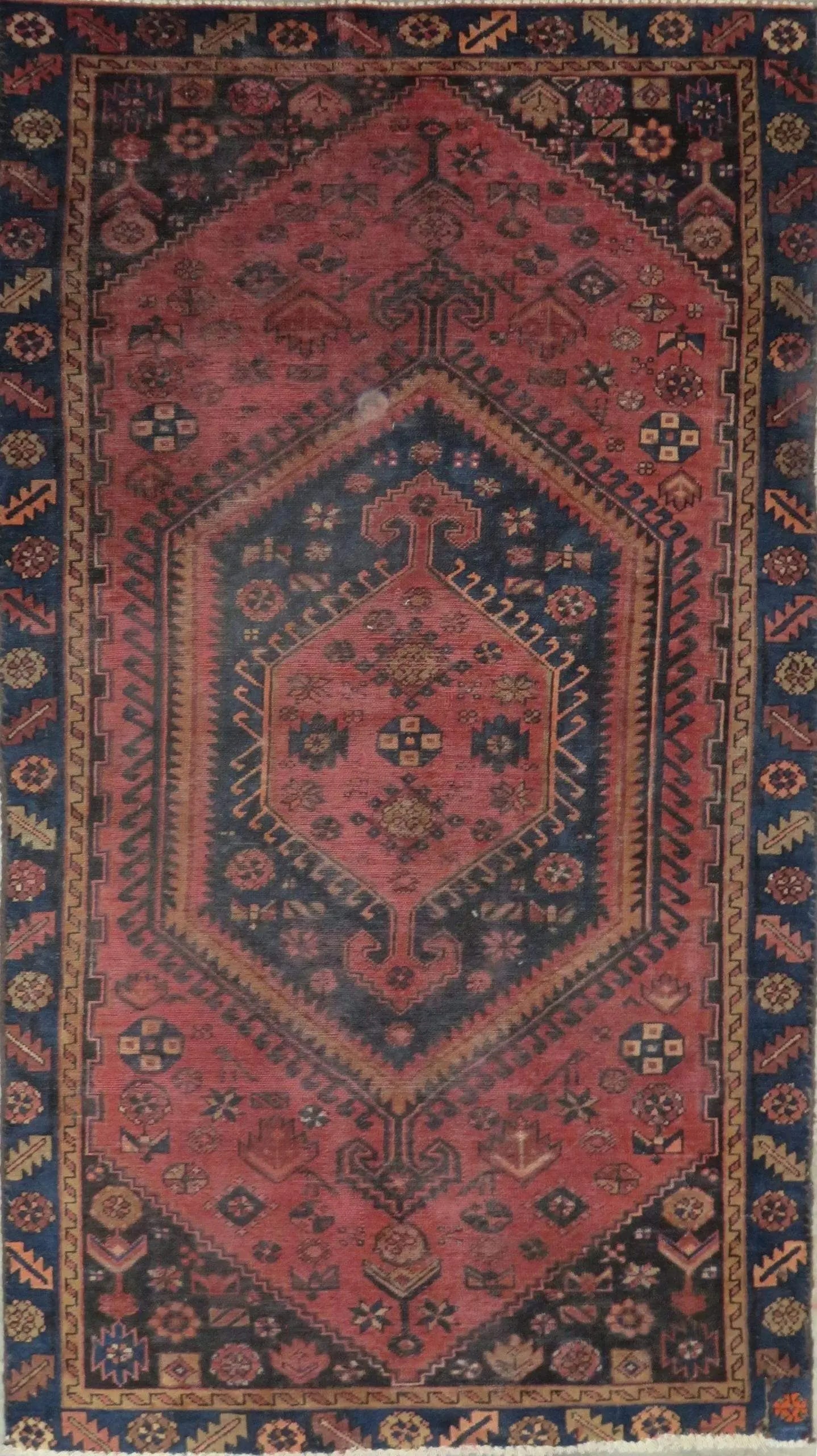 One Of The Kind Hand-Knotted Persian Wool Rug _ Luxurious Vintage Design, 7'3" x 3'9", Artisan: Hand-Knotted Persian Wool Rug _ Luxurious Vintage Design, 7'3" x 3'9", Artisan Crafted, Authentic hand-knotted traditional antique vintage Persian rugs, in excellent vintage condition with over 60 yea