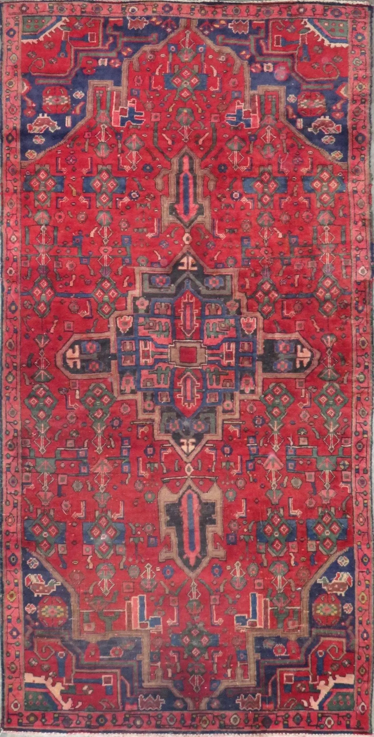 One Of The Kind Hand-Knotted Persian Wool Rug _ Luxurious Vintage Design, 7'2" x 3'7", Artisan: Hand-Knotted Persian Wool Rug _ Luxurious Vintage Design, 7'2" x 3'7", Artisan Crafted, Authentic hand-knotted traditional antique vintage Persian rugs, in excellent vintage condition with over 60 yea