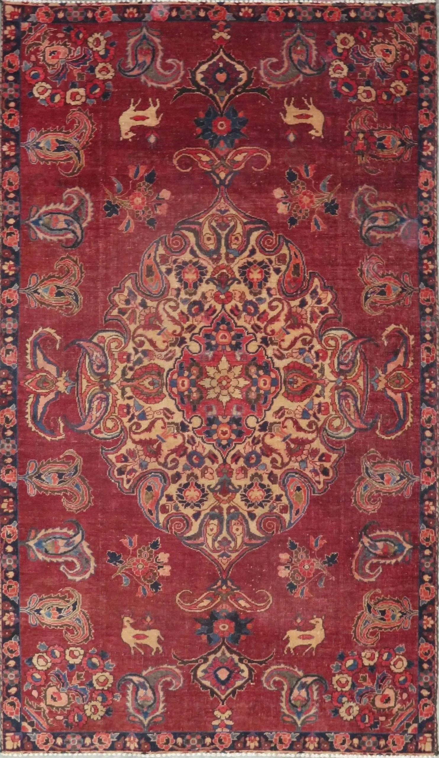 One Of The Kind Hand-Knotted Persian Wool Rug _ Luxurious Vintage Design, 7'11" x 4'10", Artisan: Hand-Knotted Persian Wool Rug _ Luxurious Vintage Design, 7'11" x 4'10", Artisan Crafted, Authentic hand-knotted traditional antique vintage Persian rugs, in excellent vintage condition with over 60 y