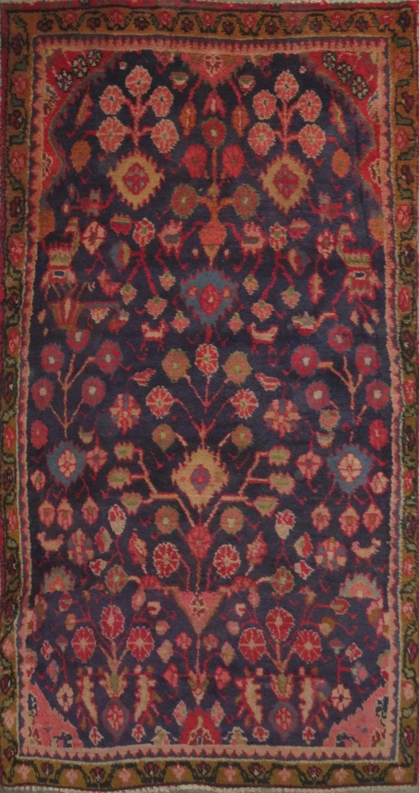 One Of The Kind Hand-Knotted Persian Wool Rug _ Luxurious Vintage Design, 7'1" x 3'7", Artisan: Hand-Knotted Persian Wool Rug _ Luxurious Vintage Design, 7'1" x 3'7", Artisan Crafted, Authentic hand-knotted traditional antique vintage Persian rugs, in excellent vintage condition with over 60 yea