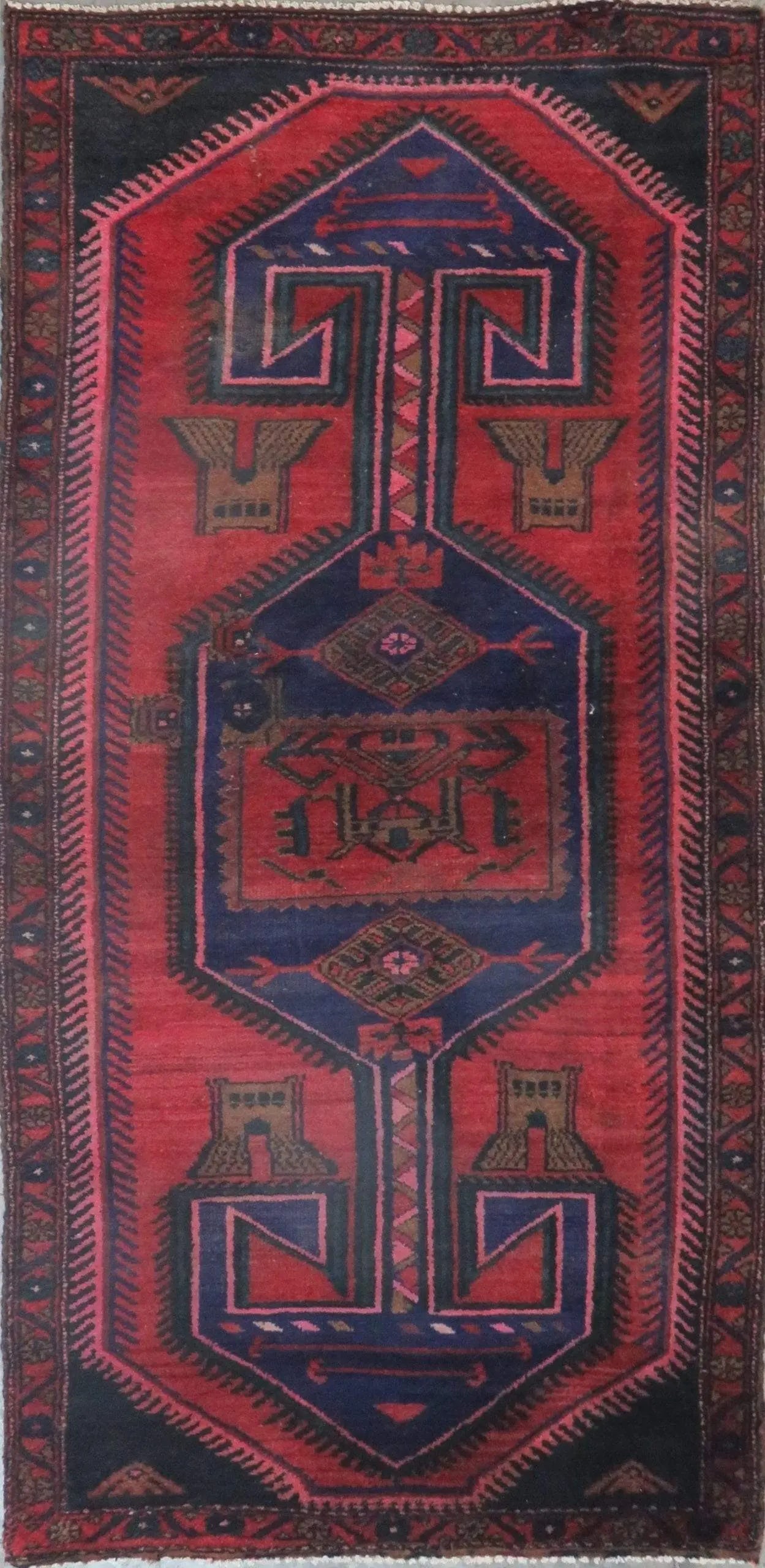 One Of The Kind Hand-Knotted Persian Wool Rug _ Luxurious Vintage Design, 6'9" x 3'5", Artisan: Hand-Knotted Persian Wool Rug _ Luxurious Vintage Design, 6'9" x 3'5", Artisan Crafted, Authentic hand-knotted traditional antique vintage Persian rugs, in excellent vintage condition with over 60 yea