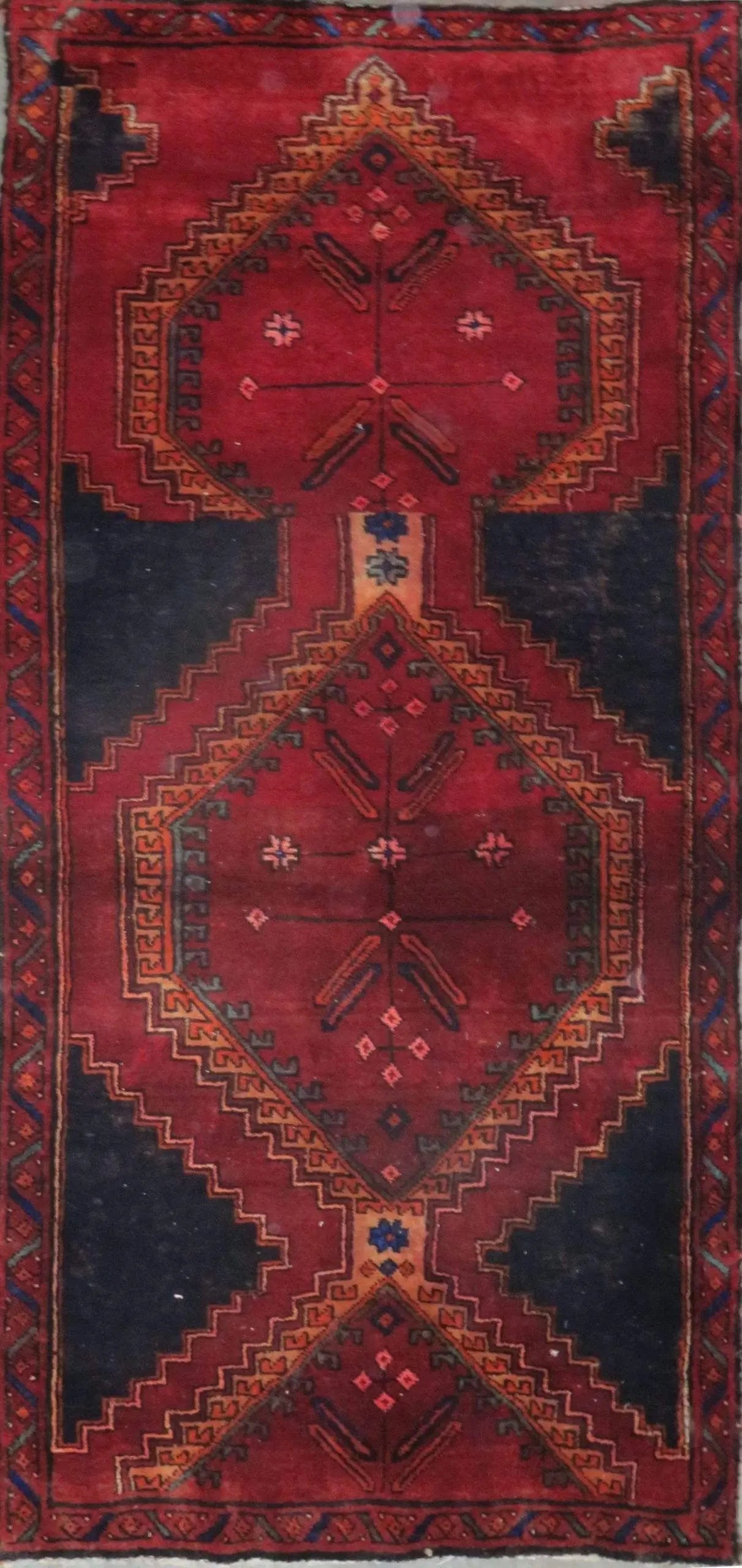 One Of The Kind Hand-Knotted Persian Wool Rug _ Luxurious Vintage Design, 7'1" x 3'1", Artisan: Hand-Knotted Persian Wool Rug _ Luxurious Vintage Design, 7'1" x 3'1", Artisan Crafted, Authentic hand-knotted traditional antique vintage Persian rugs, in excellent vintage condition with over 60 yea