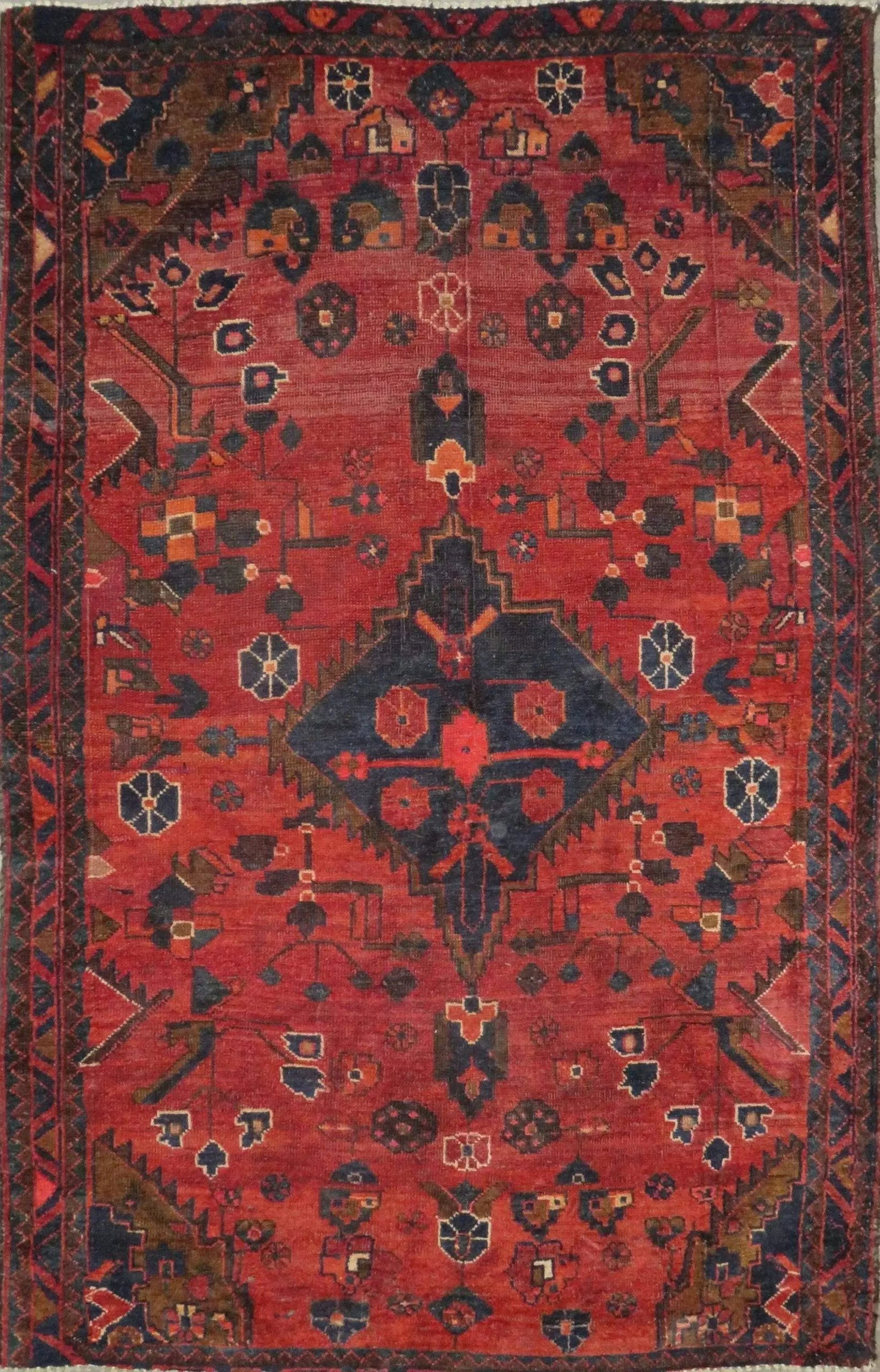 One Of The Kind Hand-Knotted Persian Wool Rug _ Luxurious Vintage Design, 6'8" x 4'4", Artisan: Hand-Knotted Persian Wool Rug _ Luxurious Vintage Design, 6'8" x 4'4", Artisan Crafted, Authentic hand-knotted traditional antique vintage Persian rugs, in excellent vintage condition with over 60 yea