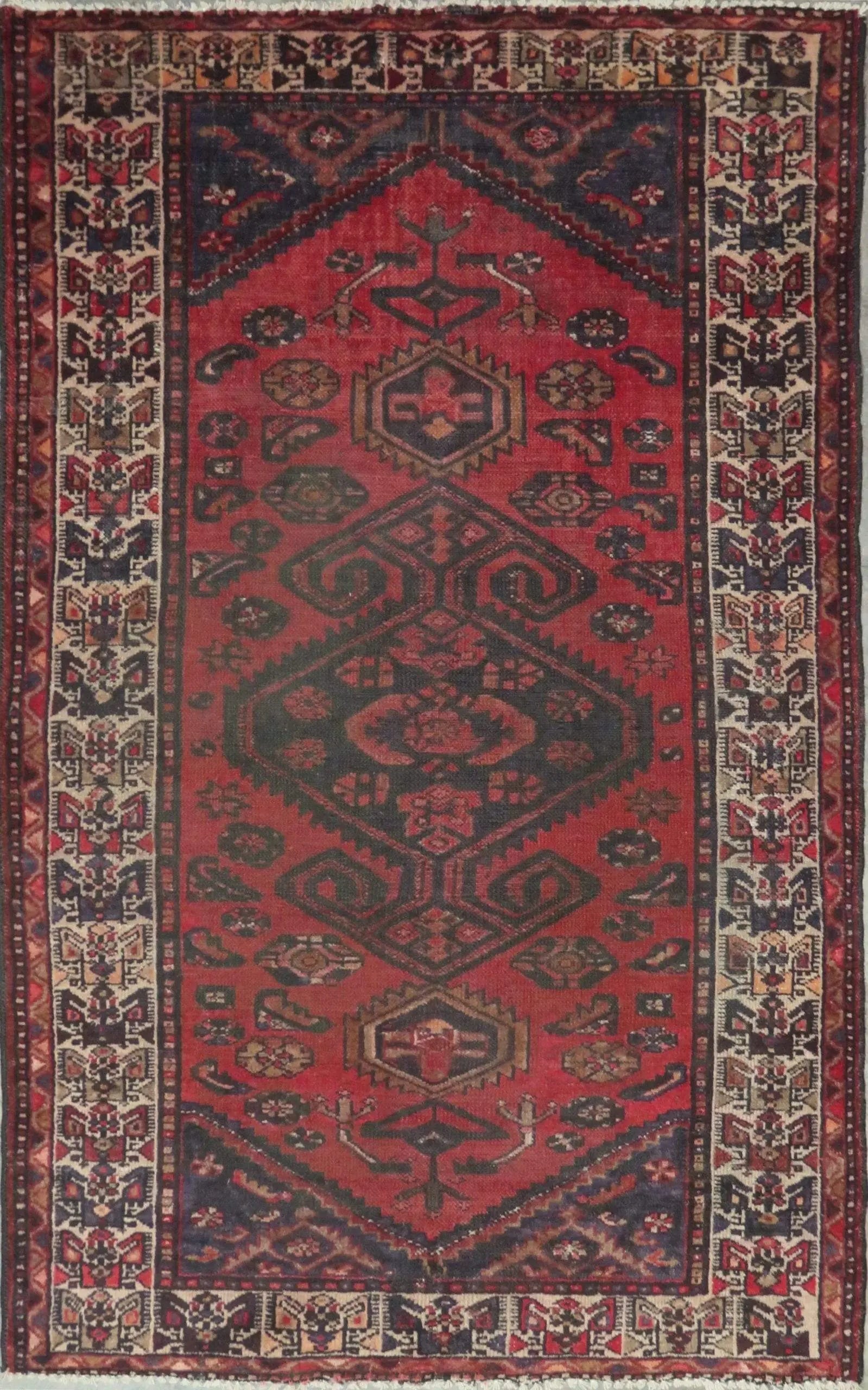 One Of The Kind Hand-Knotted Persian Wool Rug _ Luxurious Vintage Design, 6'8" x 3'1", Artisan: Hand-Knotted Persian Wool Rug _ Luxurious Vintage Design, 6'8" x 3'1", Artisan Crafted, Authentic hand-knotted traditional antique vintage Persian rugs, in excellent vintage condition with over 60 yea