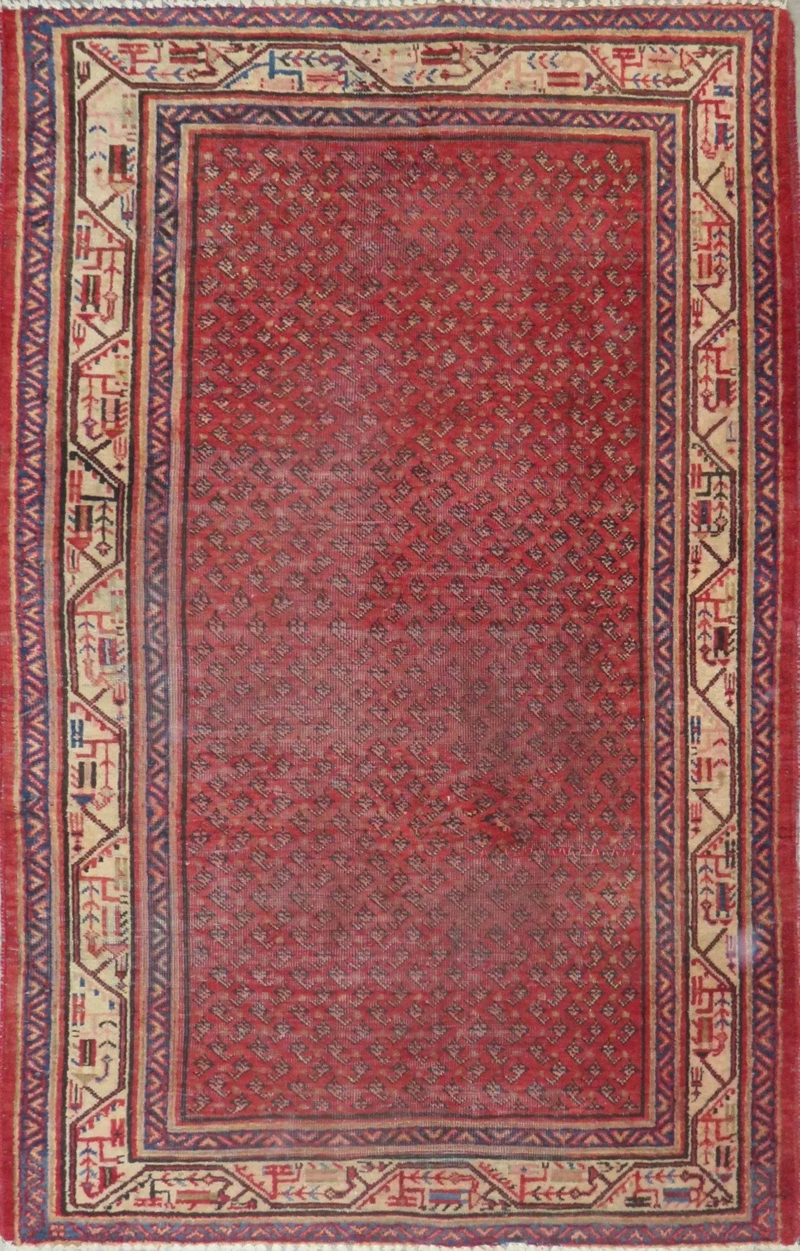 One Of The Kind Hand-Knotted Persian Wool Rug _ Luxurious Vintage Design, 6'7" x 4'3", Artisan: Hand-Knotted Persian Wool Rug _ Luxurious Vintage Design, 6'7" x 4'3", Artisan Crafted, Authentic hand-knotted traditional antique vintage Persian rugs, in excellent vintage condition with over 60 yea
