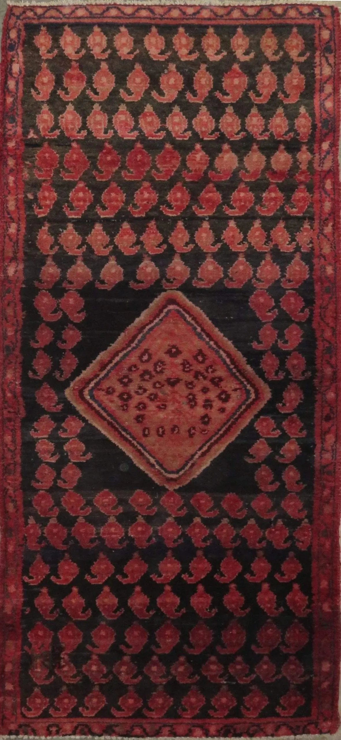 One Of The Kind Hand-Knotted Persian Wool Rug _ Luxurious Vintage Design, 6'7" x 2'10", Artisan: Hand-Knotted Persian Wool Rug _ Luxurious Vintage Design, 6'7" x 2'10", Artisan Crafted, Authentic hand-knotted traditional antique vintage Persian rugs, in excellent vintage condition with over 60 ye