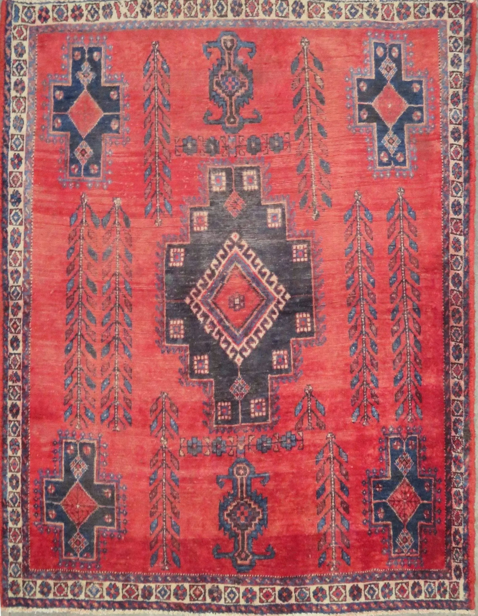 One Of The Kind Hand-Knotted Persian Wool Rug _ Luxurious Vintage Design, 6'6" x 5'1", Artisan: Hand-Knotted Persian Wool Rug _ Luxurious Vintage Design, 6'6" x 5'1", Artisan Crafted, Authentic hand-knotted traditional antique vintage Persian rugs, in excellent vintage condition with over 60 yea