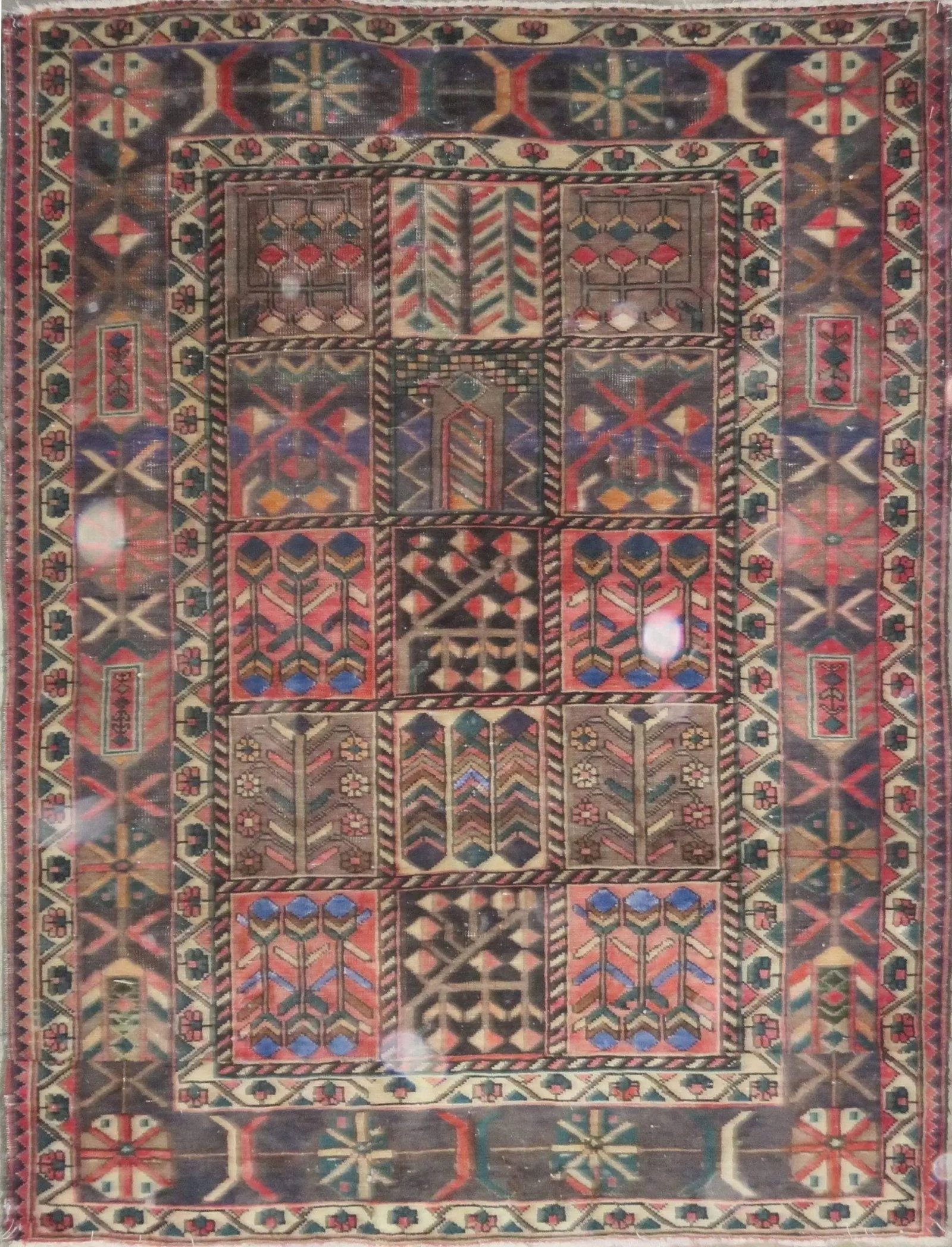 One Of The Kind Hand-Knotted Persian Wool Rug _ Luxurious Vintage Design, 6'6" x 5'0", Artisan: Hand-Knotted Persian Wool Rug _ Luxurious Vintage Design, 6'6" x 5'0", Artisan Crafted, Authentic hand-knotted traditional antique vintage Persian rugs, in excellent vintage condition with over 60 yea