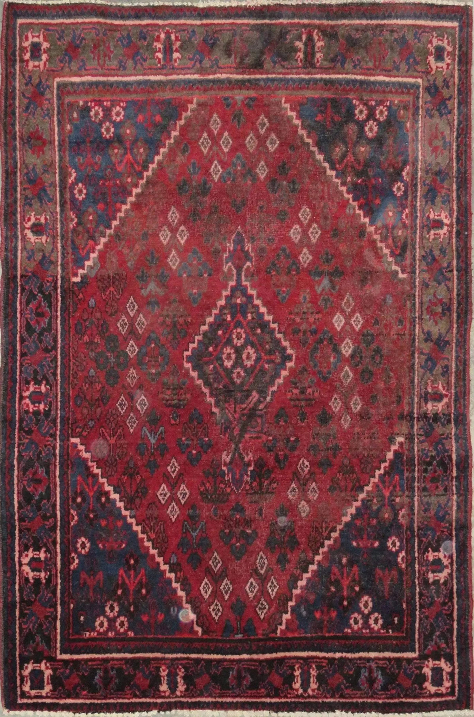 One Of The Kind Hand-Knotted Persian Wool Rug _ Luxurious Vintage Design, 6'6" x 4'5", Artisan: Hand-Knotted Persian Wool Rug _ Luxurious Vintage Design, 6'6" x 4'5", Artisan Crafted, Authentic hand-knotted traditional antique vintage Persian rugs, in excellent vintage condition with over 60 yea