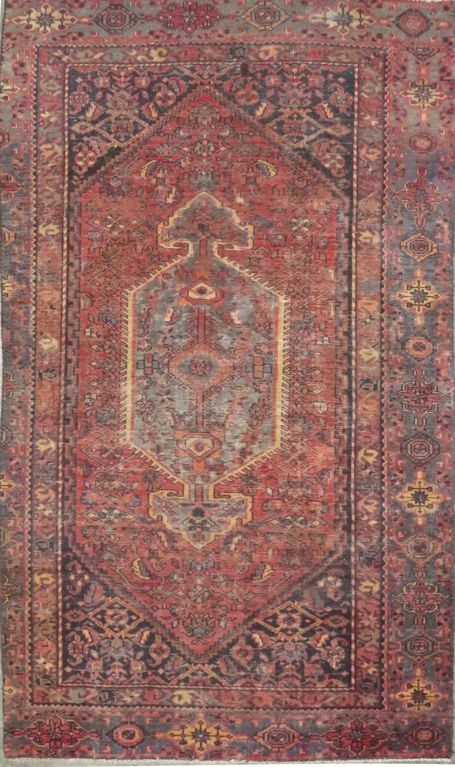 One Of The Kind Hand-Knotted Persian Wool Rug _ Luxurious Vintage Design, 6'4" x 3'6", Artisan: Hand-Knotted Persian Wool Rug _ Luxurious Vintage Design, 6'4" x 3'6", Artisan Crafted, Authentic hand-knotted traditional antique vintage Persian rugs, in excellent vintage condition with over 60 yea