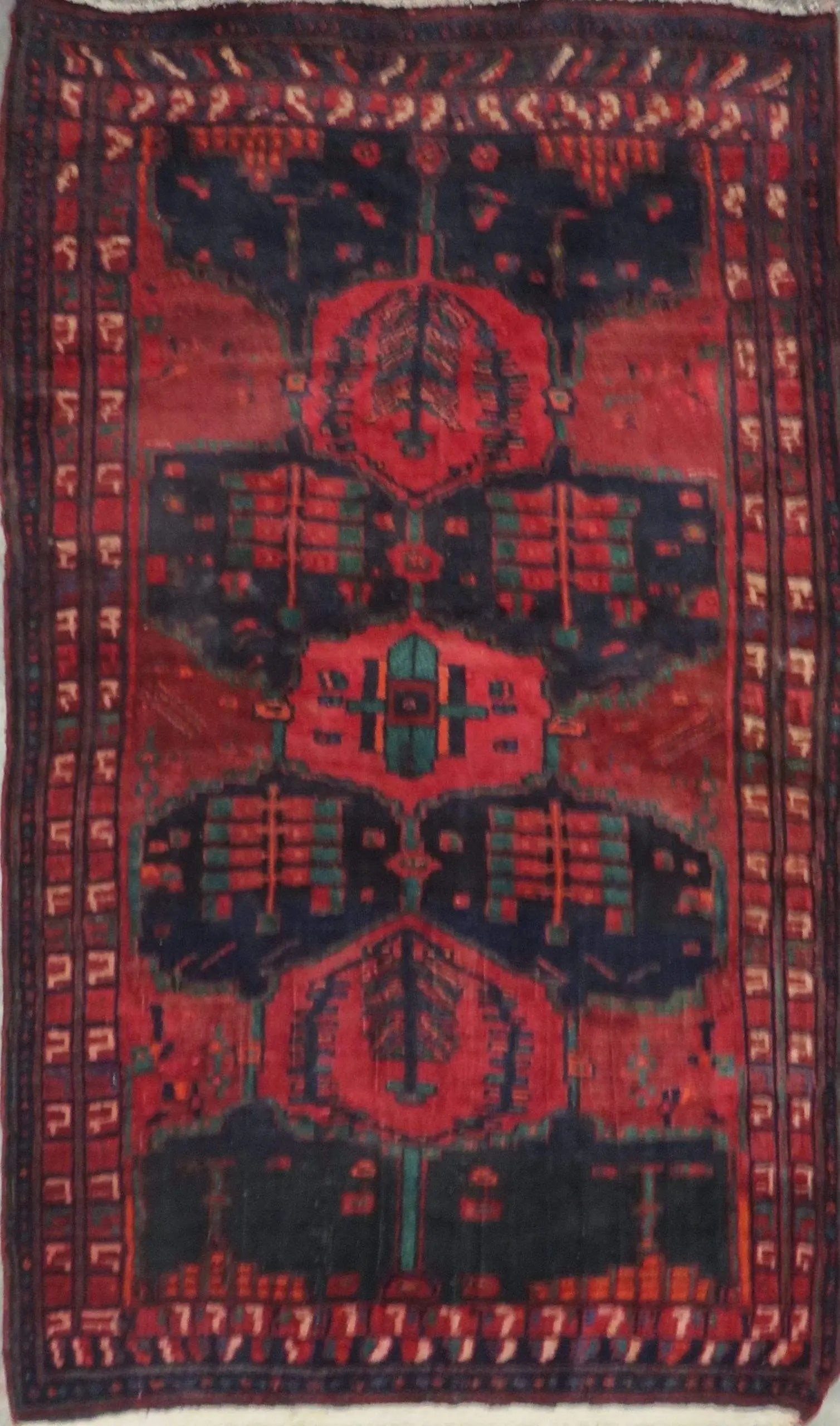 One Of The Kind Hand-Knotted Persian Wool Rug _ Luxurious Vintage Design, 6'4" x 3'6", Artisan: Hand-Knotted Persian Wool Rug _ Luxurious Vintage Design, 6'4" x 3'6", Artisan Crafted, Authentic hand-knotted traditional antique vintage Persian rugs, in excellent vintage condition with over 60 yea