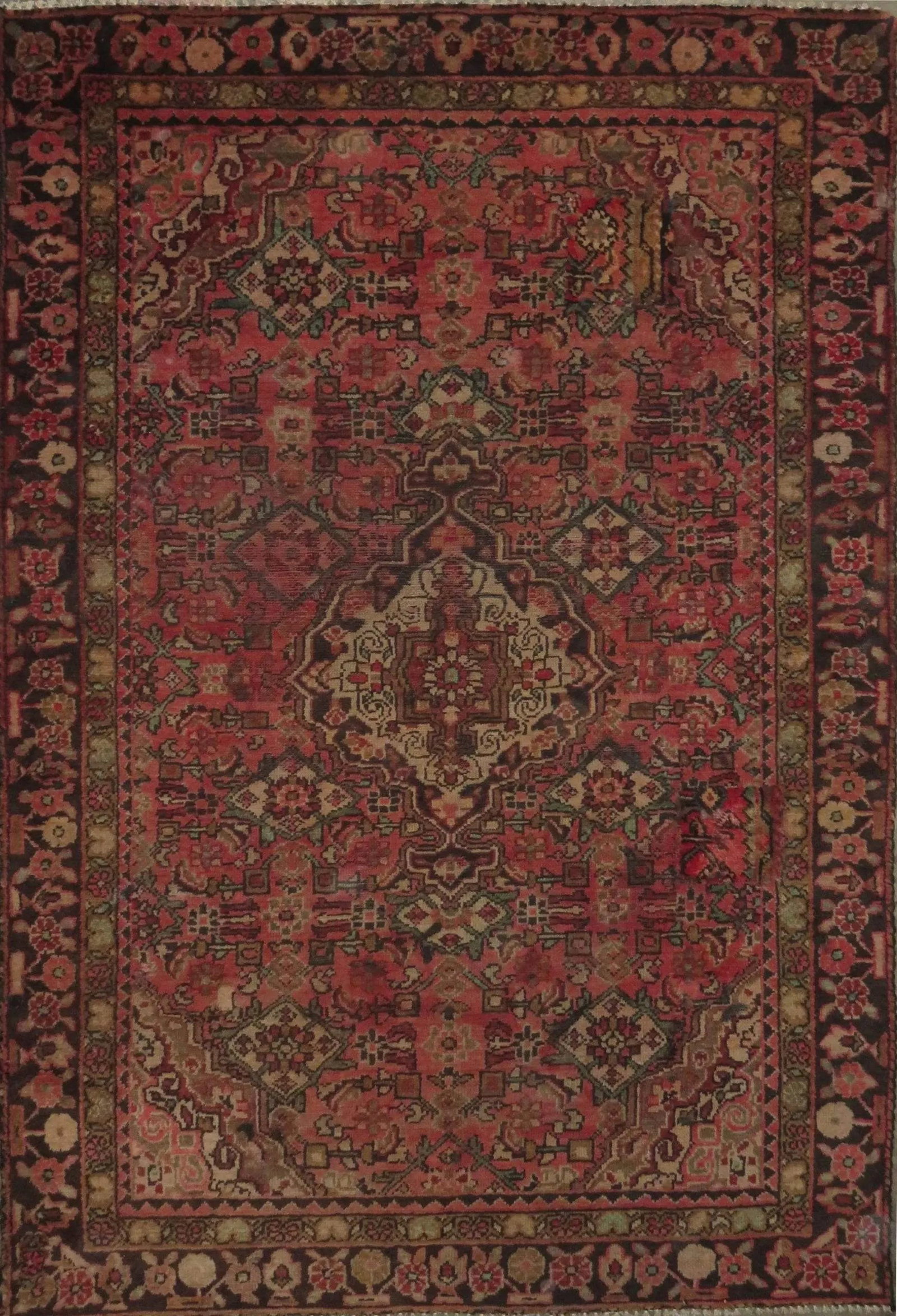One Of The Kind Hand-Knotted Persian Wool Rug _ Luxurious Vintage Design, 6'2" x 4'0", Artisan: Hand-Knotted Persian Wool Rug _ Luxurious Vintage Design, 6'2" x 4'0", Artisan Crafted, Authentic hand-knotted traditional antique vintage Persian rugs, in excellent vintage condition with over 60 yea