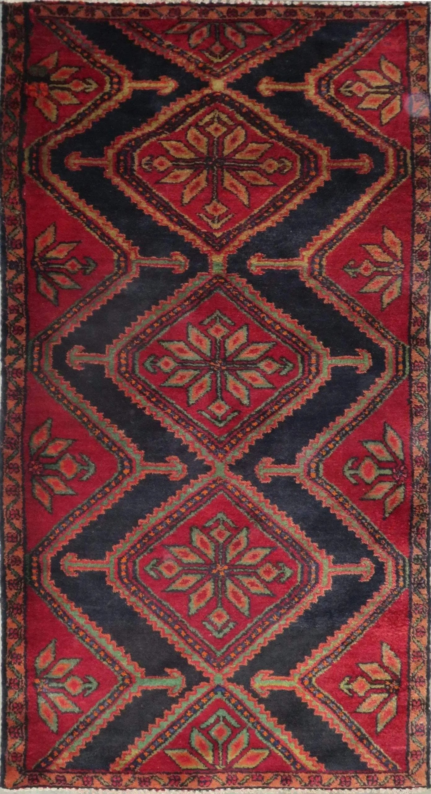 One Of The Kind Hand-Knotted Persian Wool Rug _ Luxurious Vintage Design, 6'2" x 3'2", Artisan: Hand-Knotted Persian Wool Rug _ Luxurious Vintage Design, 6'2" x 3'2", Artisan Crafted, Authentic hand-knotted traditional antique vintage Persian rugs, in excellent vintage condition with over 60 yea