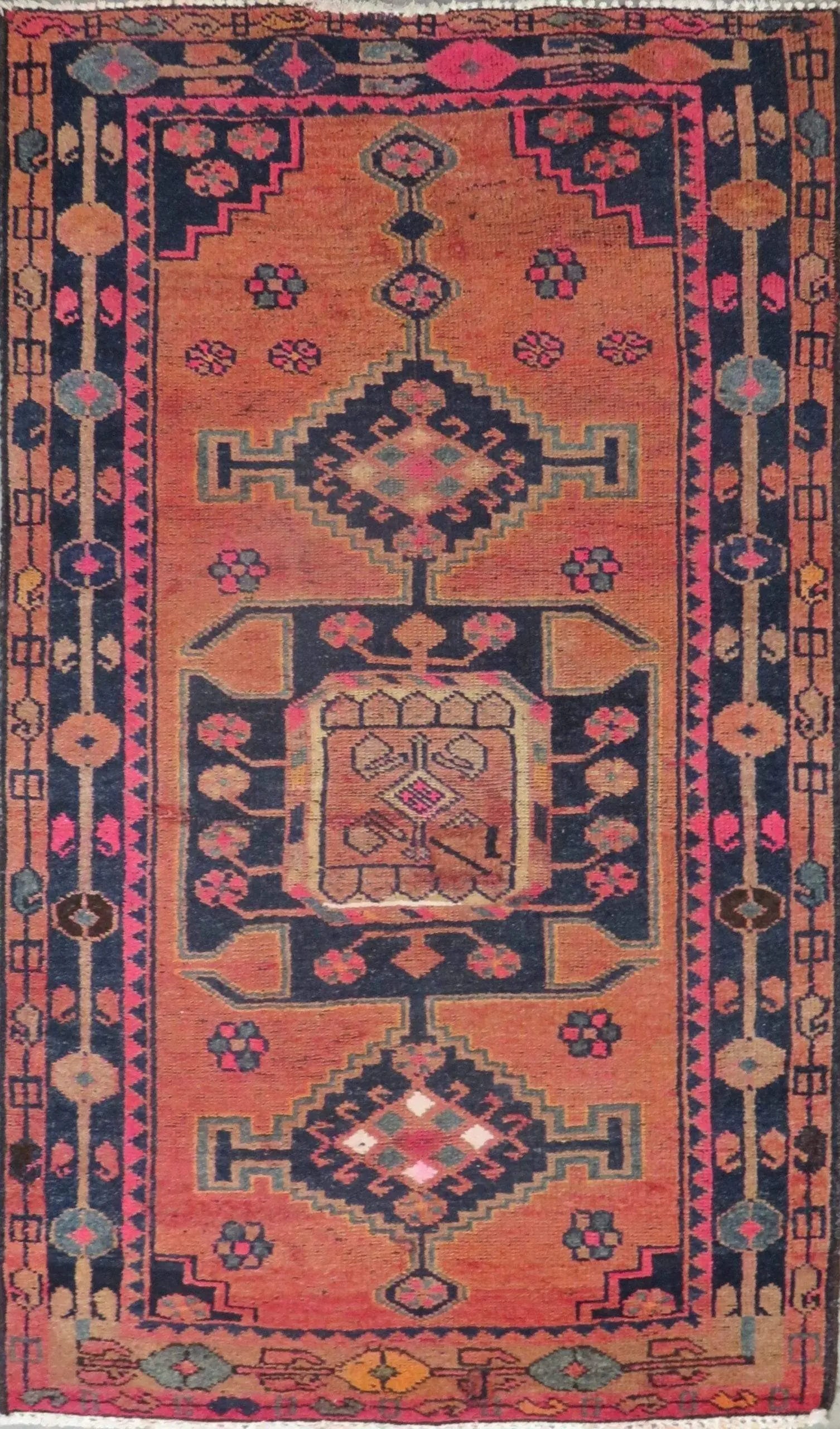 One Of The Kind Hand-Knotted Persian Wool Rug _ Luxurious Vintage Design, 6'2" x 3'5", Artisan: Hand-Knotted Persian Wool Rug _ Luxurious Vintage Design, 6'2" x 3'5", Artisan Crafted, Authentic hand-knotted traditional antique vintage Persian rugs, in excellent vintage condition with over 60 yea