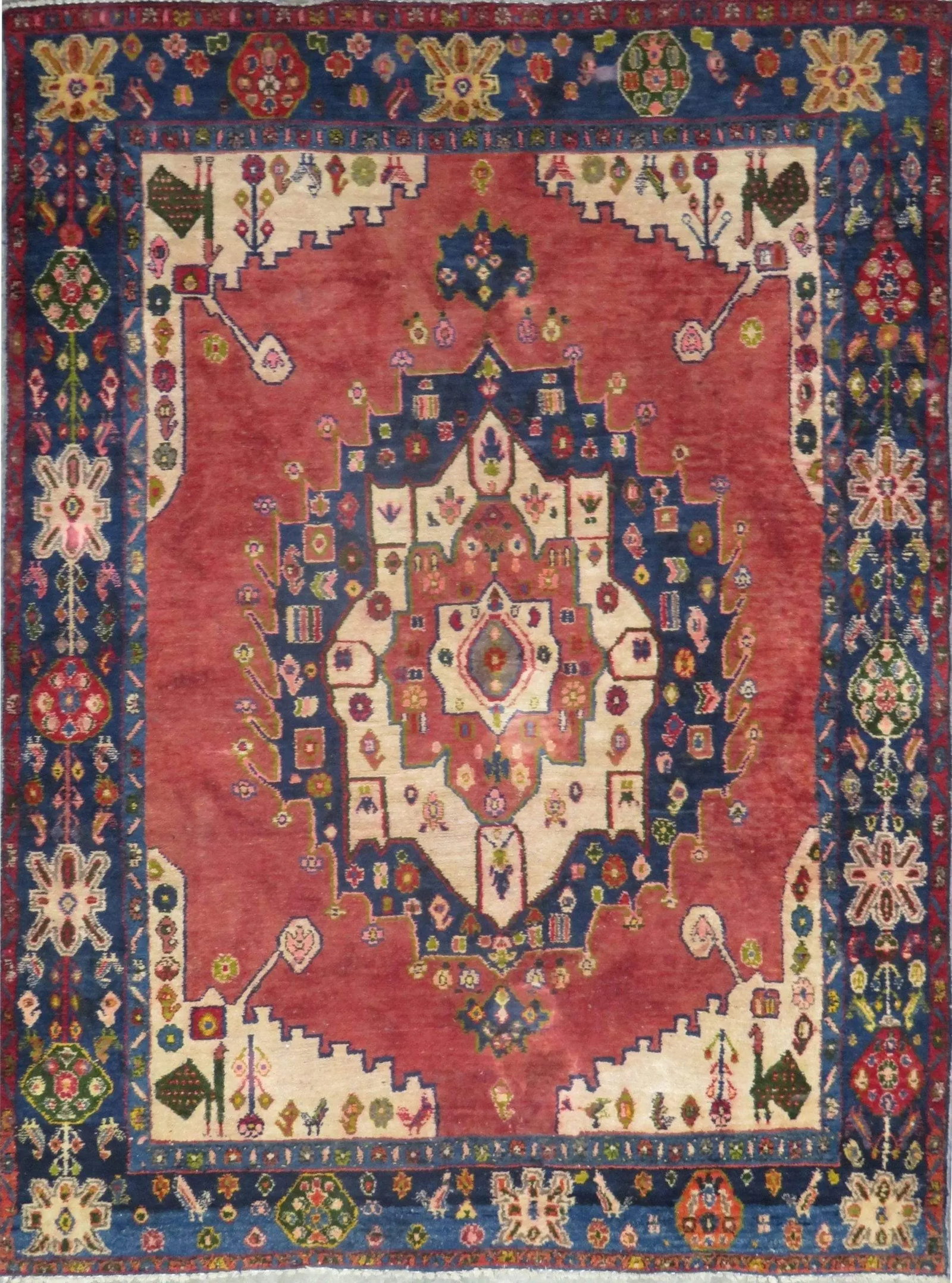 One Of The Kind Hand-Knotted Persian Wool Rug _ Luxurious Vintage Design, 6'10" x 5'3", Artisan: Hand-Knotted Persian Wool Rug _ Luxurious Vintage Design, 6'10" x 5'3", Artisan Crafted, Authentic hand-knotted traditional antique vintage Persian rugs, in excellent vintage condition with over 60 ye
