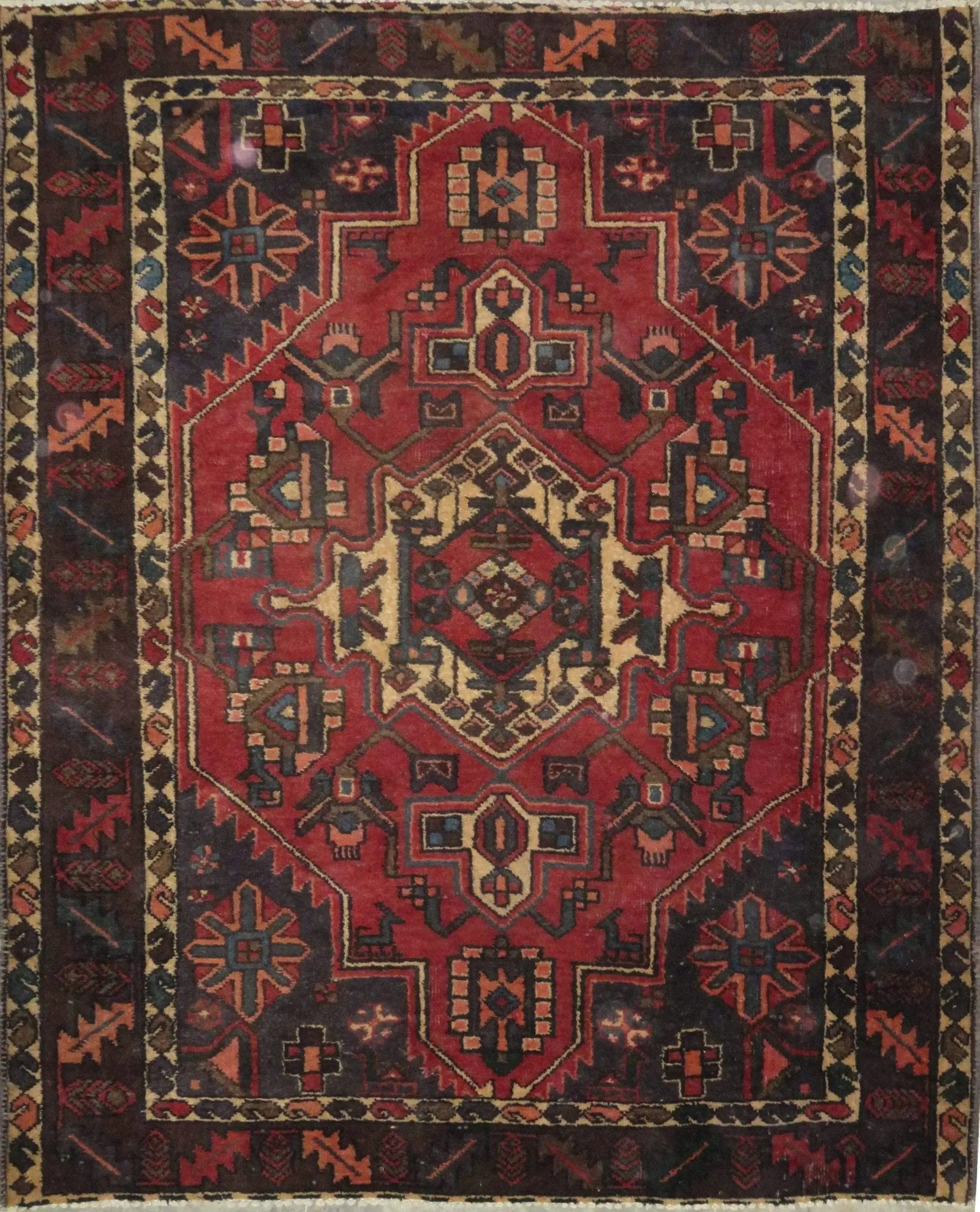 One Of The Kind Hand-Knotted Persian Wool Rug _ Luxurious Vintage Design, 6'1" x 5'2", Artisan: Hand-Knotted Persian Wool Rug _ Luxurious Vintage Design, 6'1" x 5'2", Artisan Crafted, Authentic hand-knotted traditional antique vintage Persian rugs, in excellent vintage condition with over 60 yea