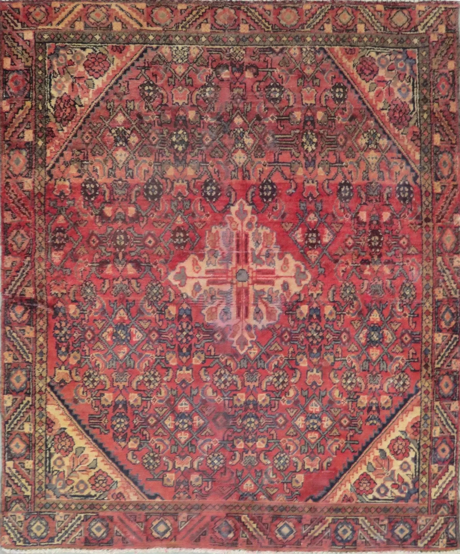 One Of The Kind Hand-Knotted Persian Wool Rug _ Luxurious Vintage Design, 6'1" x 5'1", Artisan: Hand-Knotted Persian Wool Rug _ Luxurious Vintage Design, 6'1" x 5'1", Artisan Crafted, Authentic hand-knotted traditional antique vintage Persian rugs, in excellent vintage condition with over 60 yea