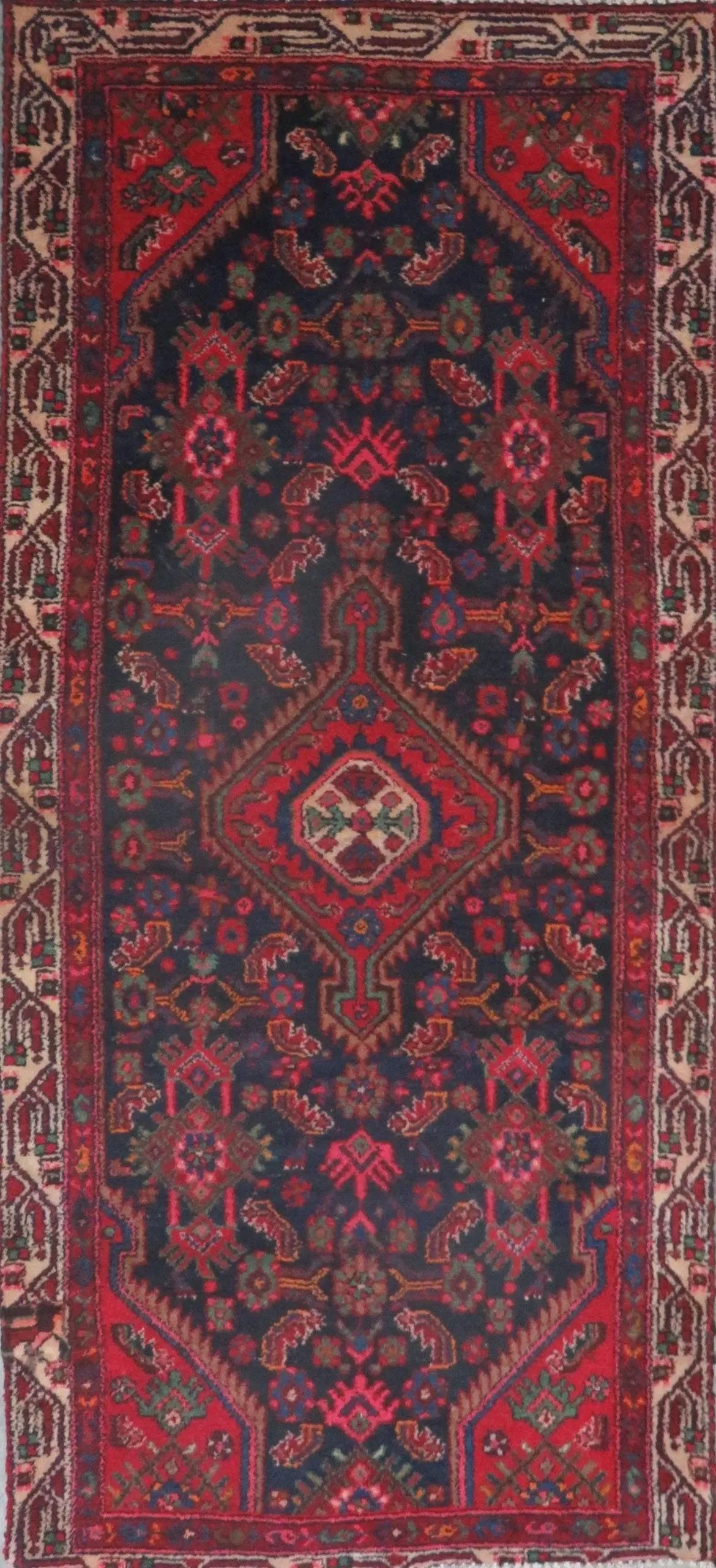 One Of The Kind Hand-Knotted Persian Wool Rug _ Luxurious Vintage Design, 6'1" x 2'10", Artisan: Hand-Knotted Persian Wool Rug _ Luxurious Vintage Design, 6'1" x 2'10", Artisan Crafted, Authentic hand-knotted traditional antique vintage Persian rugs, in excellent vintage condition with over 60 ye