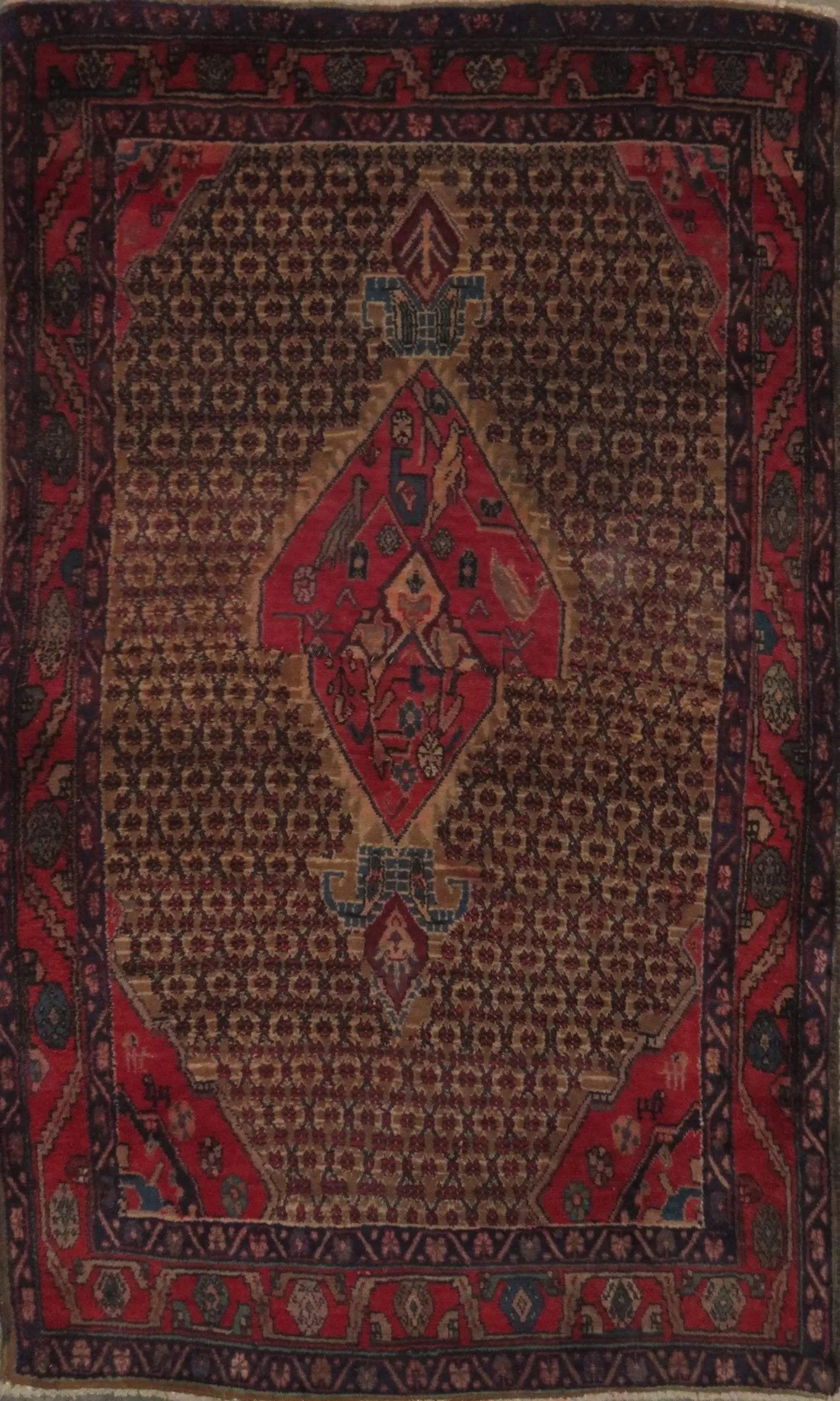 One Of The Kind Hand-Knotted Persian Wool Rug _ Luxurious Vintage Design, 6'0" x 3'4", Artisan: Hand-Knotted Persian Wool Rug _ Luxurious Vintage Design, 6'0" x 3'4", Artisan Crafted, Authentic hand-knotted traditional antique vintage Persian rugs, in excellent vintage condition with over 60 yea