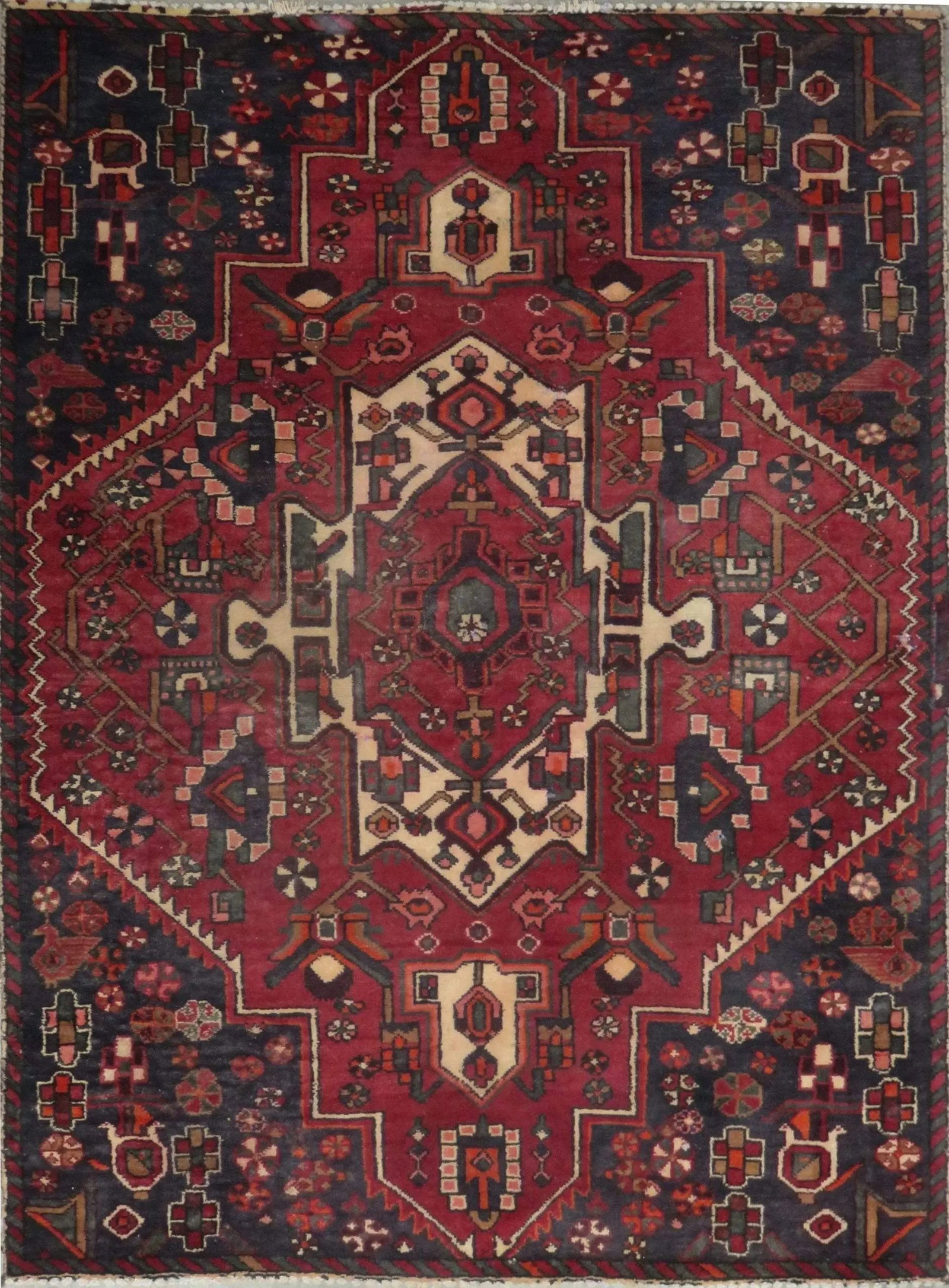 One Of The Kind Hand-Knotted Persian Wool Rug _ Luxurious Vintage Design, 5'9" x 4'4", Artisan: Hand-Knotted Persian Wool Rug _ Luxurious Vintage Design, 5'9" x 4'4", Artisan Crafted, Authentic hand-knotted traditional antique vintage Persian rugs, in excellent vintage condition with over 60 yea