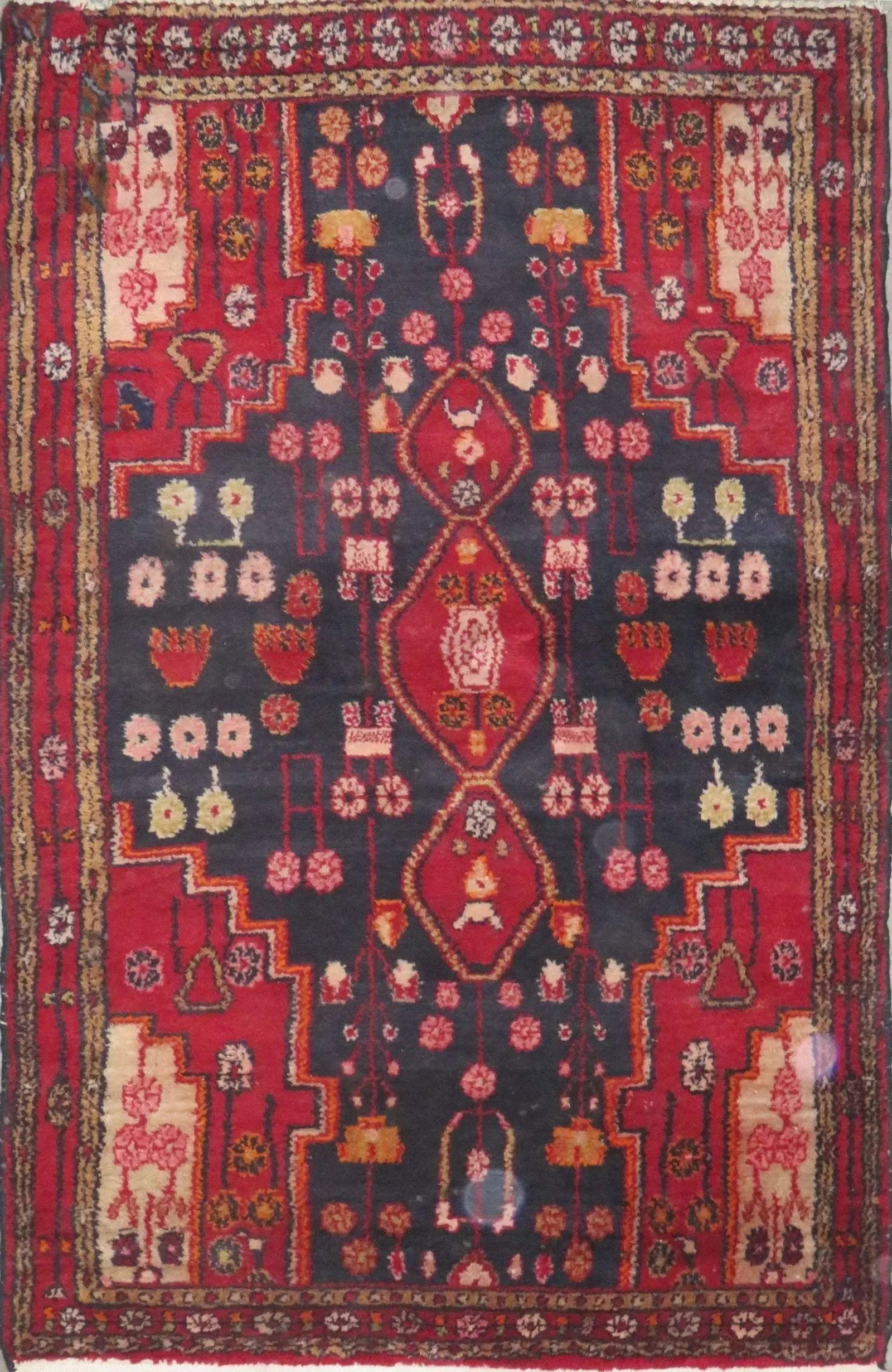 One Of The Kind Hand-Knotted Persian Wool Rug _ Luxurious Vintage Design, 5'8" x 3'7", Artisan: Hand-Knotted Persian Wool Rug _ Luxurious Vintage Design, 5'8" x 3'7", Artisan Crafted, Authentic hand-knotted traditional antique vintage Persian rugs, in excellent vintage condition with over 60 yea