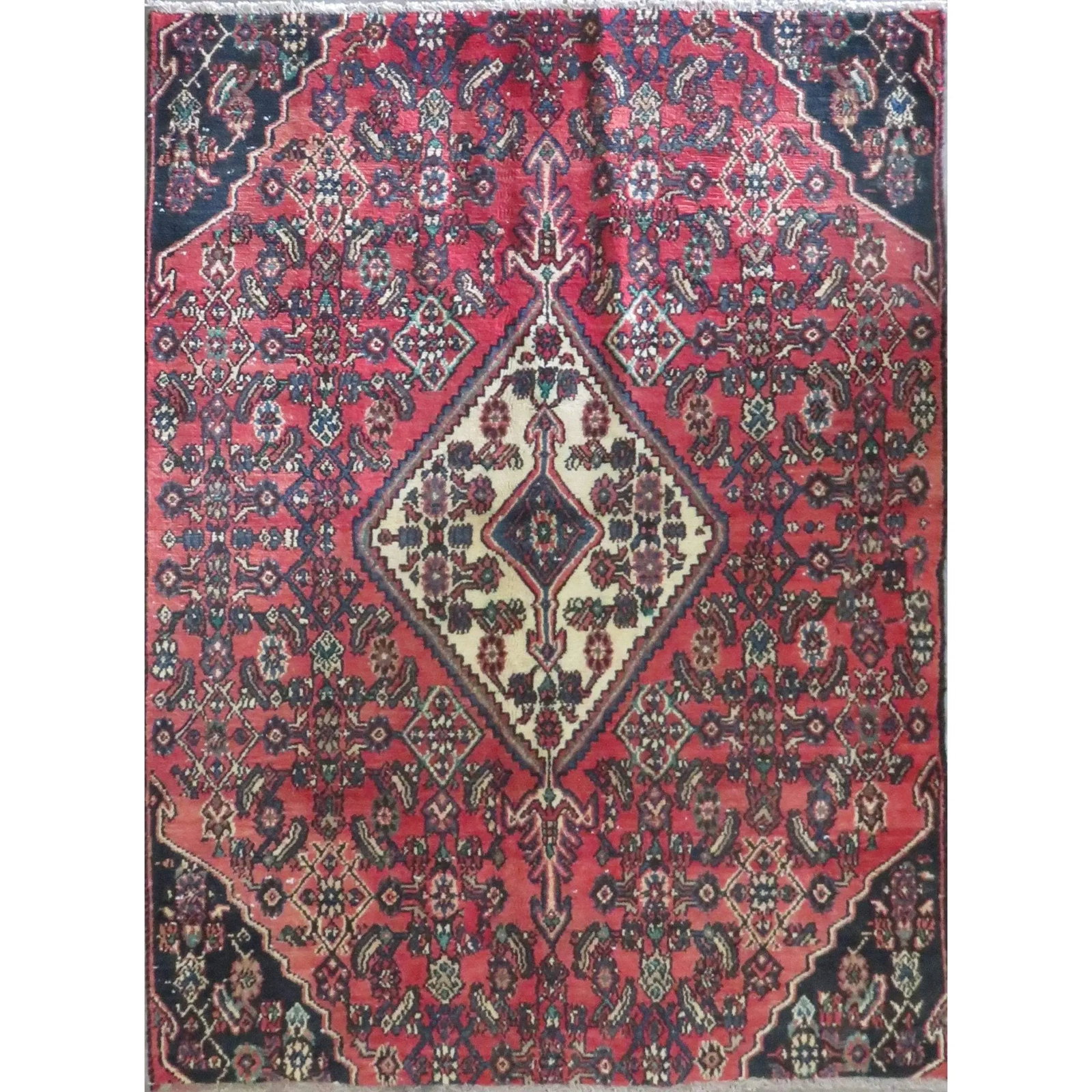 One Of The Kind Hand-Knotted Persian Wool Rug _ Luxurious Vintage Design, 5'8" x 4'3", Artisan: Hand-Knotted Persian Wool Rug _ Luxurious Vintage Design, 5'8" x 4'3", Artisan Crafted, Authentic hand-knotted traditional antique vintage Persian rugs, in excellent vintage condition with over 60 yea