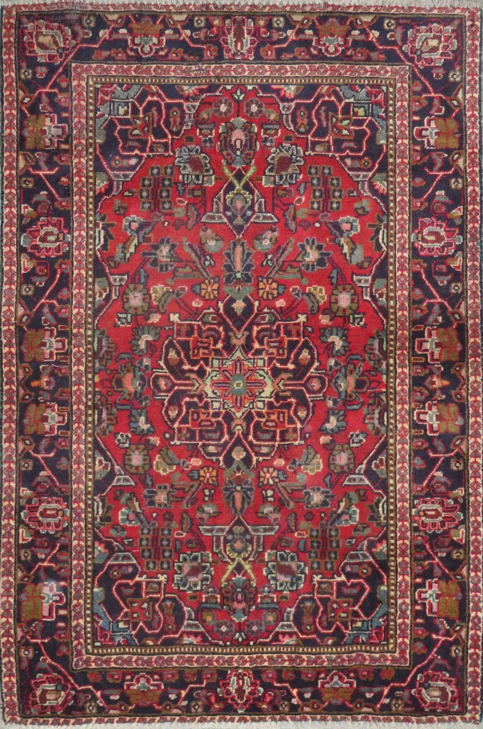 One Of The Kind Hand-Knotted Persian Wool Rug _ Luxurious Vintage Design, 5'7" x 3'7", Artisan: Hand-Knotted Persian Wool Rug _ Luxurious Vintage Design, 5'7" x 3'7", Artisan Crafted, Authentic hand-knotted traditional antique vintage Persian rugs, in excellent vintage condition with over 60 yea