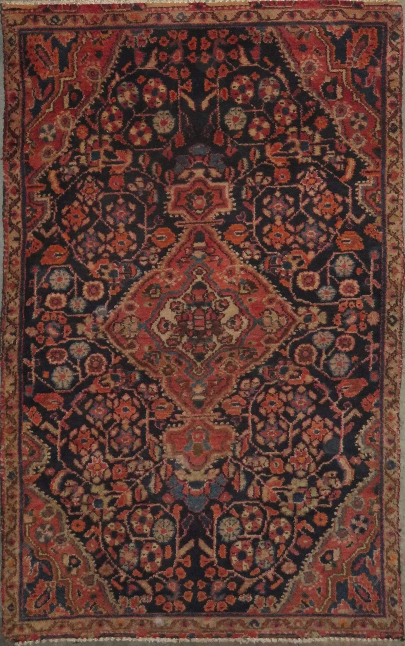 One Of The Kind Hand-Knotted Persian Wool Rug _ Luxurious Vintage Design, 5'7" x 3'4", Artisan: Hand-Knotted Persian Wool Rug _ Luxurious Vintage Design, 5'7" x 3'4", Artisan Crafted, Authentic hand-knotted traditional antique vintage Persian rugs, in excellent vintage condition with over 60 yea