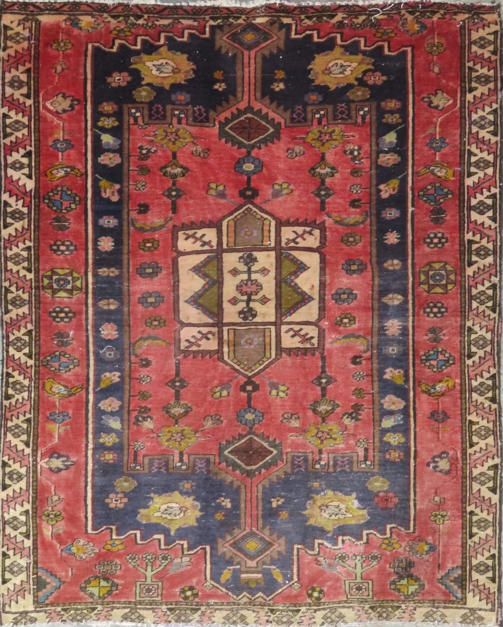 One Of The Kind Hand-Knotted Persian Wool Rug _ Luxurious Vintage Design, 5'6" x 4'3", Artisan: Hand-Knotted Persian Wool Rug _ Luxurious Vintage Design, 5'6" x 4'3", Artisan Crafted, Authentic hand-knotted traditional antique vintage Persian rugs, in excellent vintage condition with over 60 yea