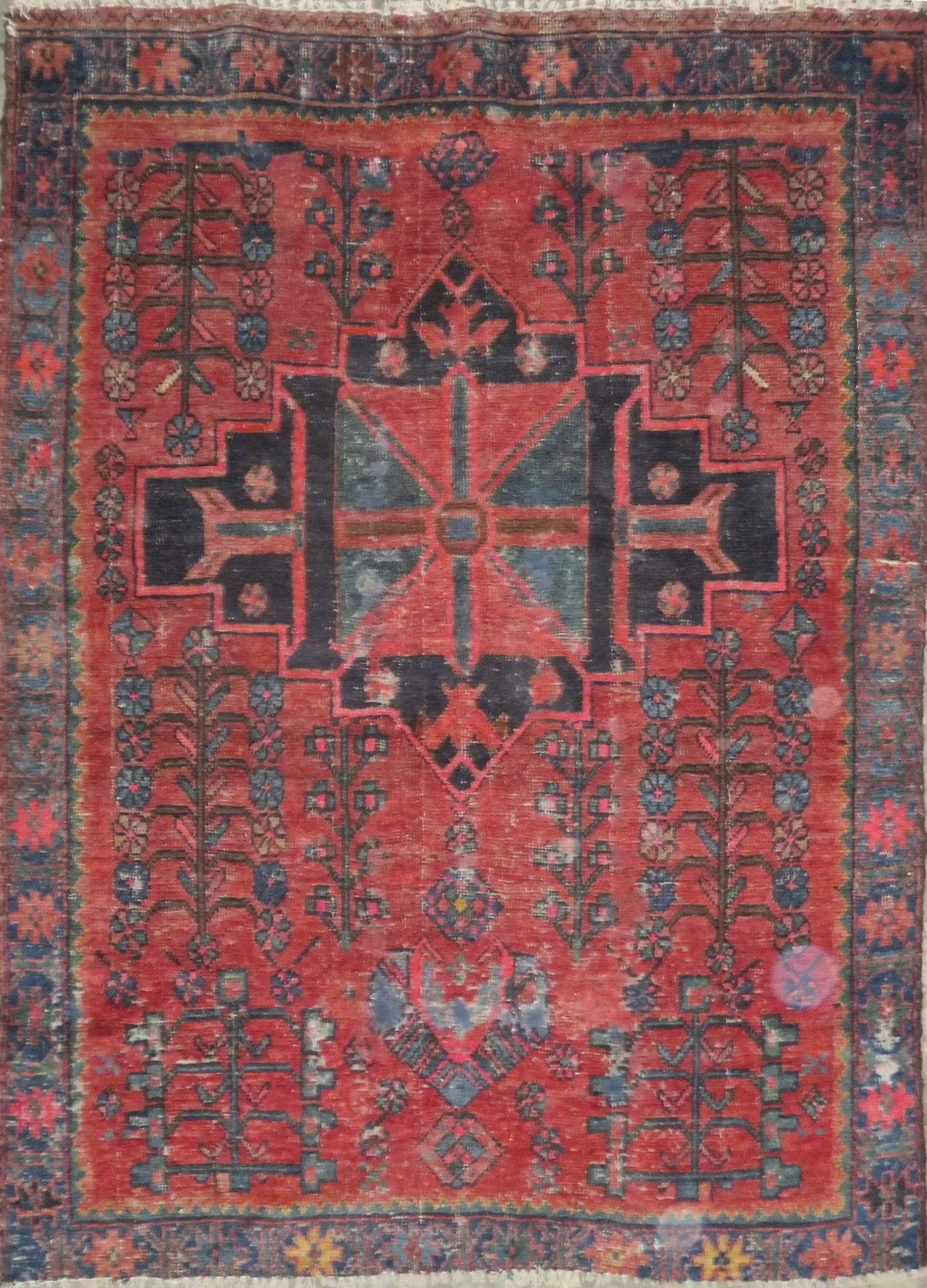 One Of The Kind Hand-Knotted Persian Wool Rug _ Luxurious Vintage Design, 5'6" x 4'1", Artisan: Hand-Knotted Persian Wool Rug _ Luxurious Vintage Design, 5'6" x 4'1", Artisan Crafted, Authentic hand-knotted traditional antique vintage Persian rugs, in excellent vintage condition with over 60 yea