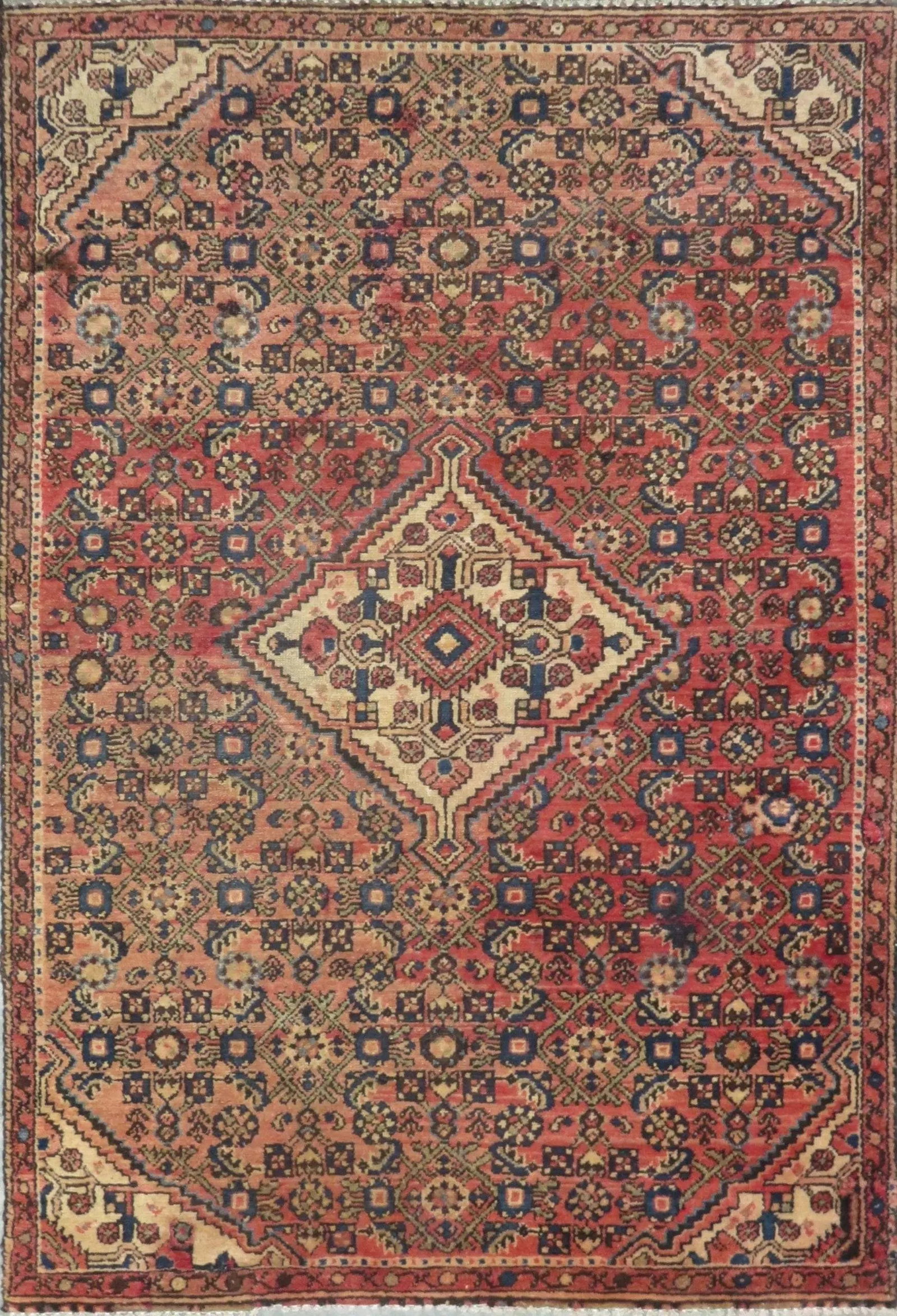 One Of The Kind Hand-Knotted Persian Wool Rug _ Luxurious Vintage Design, 5'6" x 3'8", Artisan: Hand-Knotted Persian Wool Rug _ Luxurious Vintage Design, 5'6" x 3'8", Artisan Crafted, Authentic hand-knotted traditional antique vintage Persian rugs, in excellent vintage condition with over 60 yea