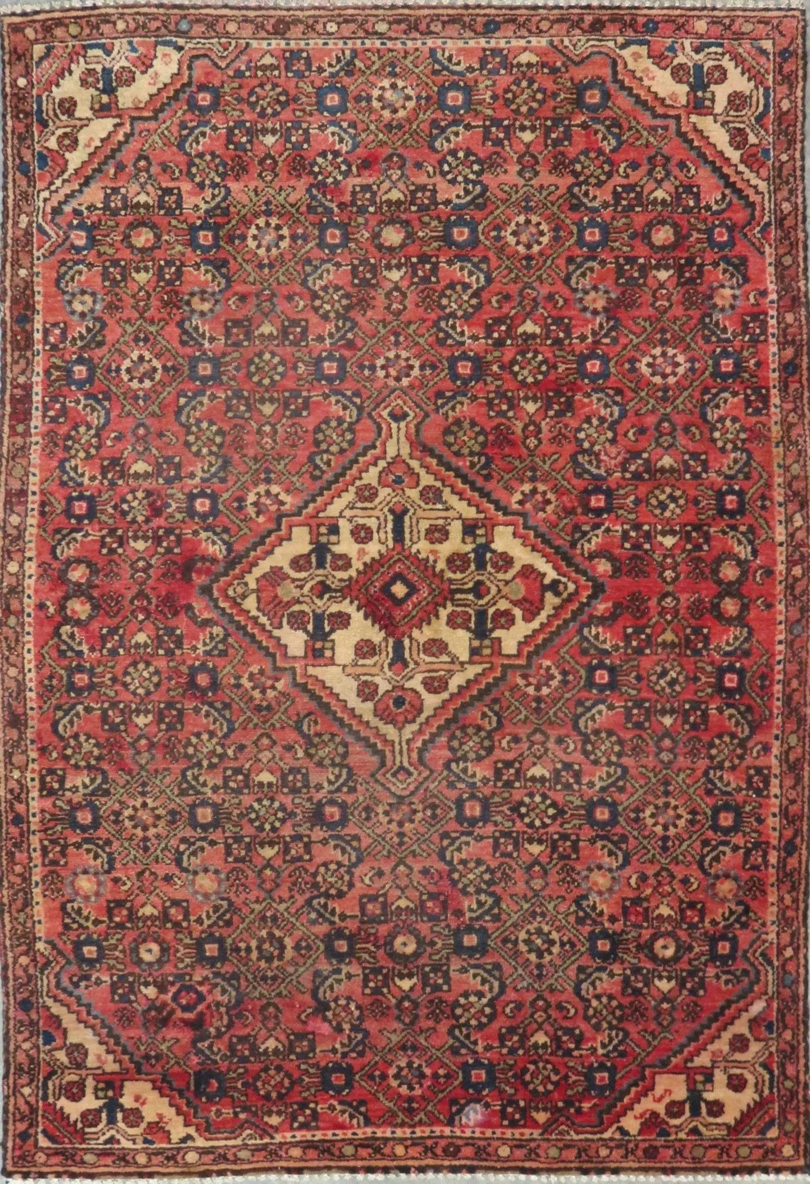One Of The Kind Hand-Knotted Persian Wool Rug _ Luxurious Vintage Design, 5'5" x 3'9", Artisan: Hand-Knotted Persian Wool Rug _ Luxurious Vintage Design, 5'5" x 3'9", Artisan Crafted, Authentic hand-knotted traditional antique vintage Persian rugs, in excellent vintage condition with over 60 yea