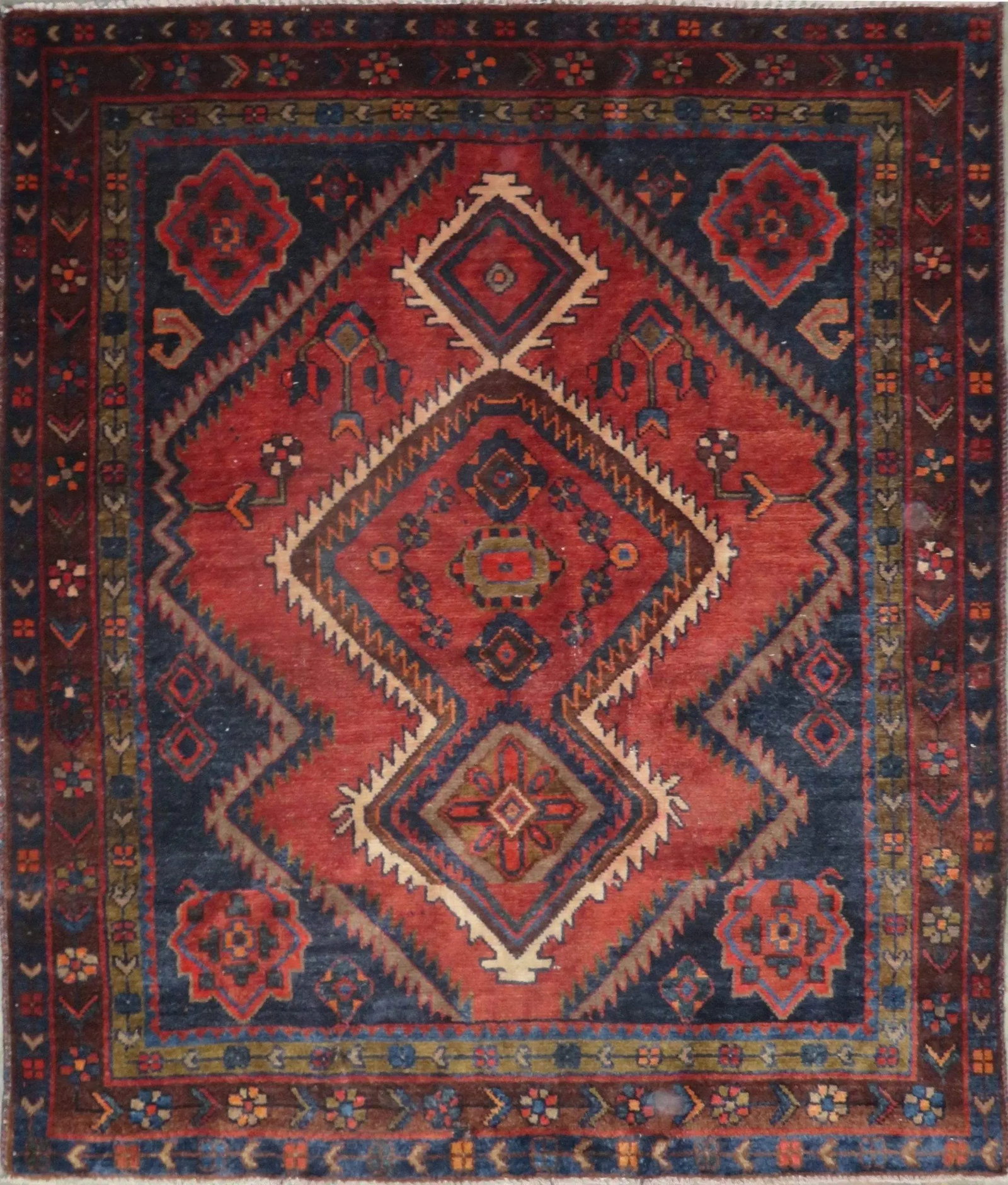 One Of The Kind Hand-Knotted Persian Wool Rug _ Luxurious Vintage Design, 5'5" x 4'5", Artisan (1 of 1)