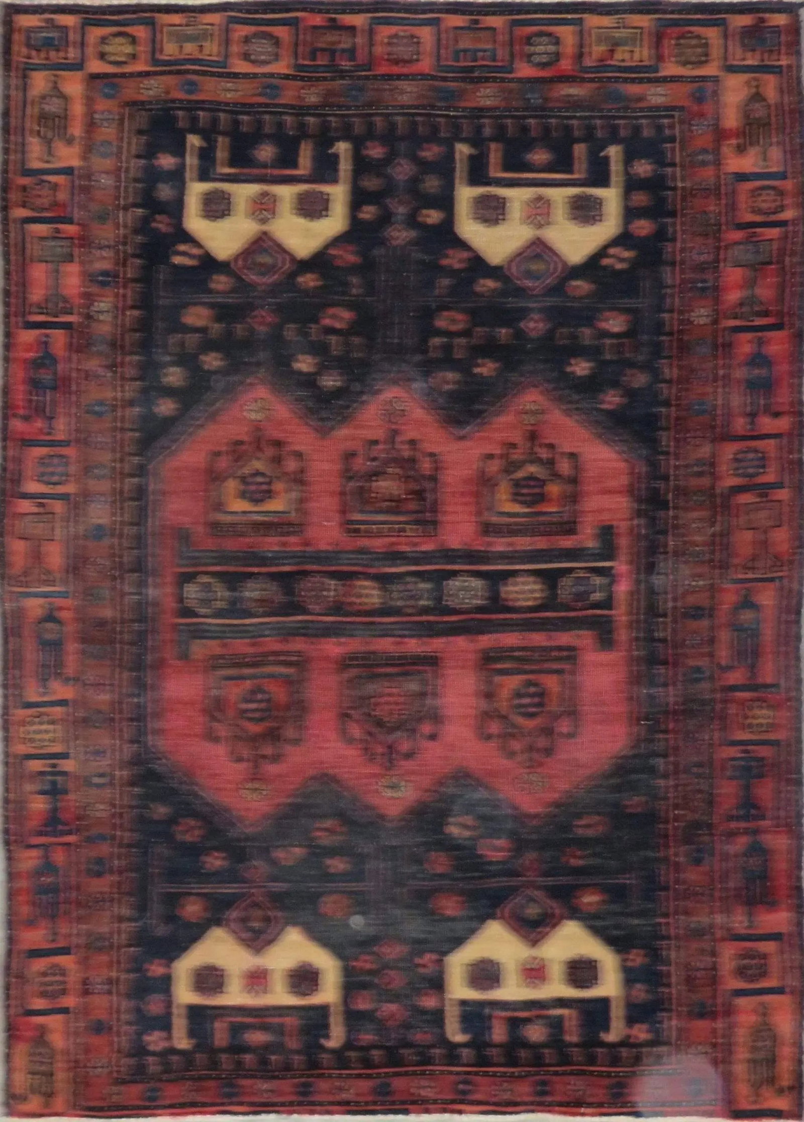 One Of The Kind Hand-Knotted Persian Wool Rug _ Luxurious Vintage Design, 5'4" x 4'0", Artisan: Hand-Knotted Persian Wool Rug _ Luxurious Vintage Design, 5'4" x 4'0", Artisan Crafted, Authentic hand-knotted traditional antique vintage Persian rugs, in excellent vintage condition with over 60 yea