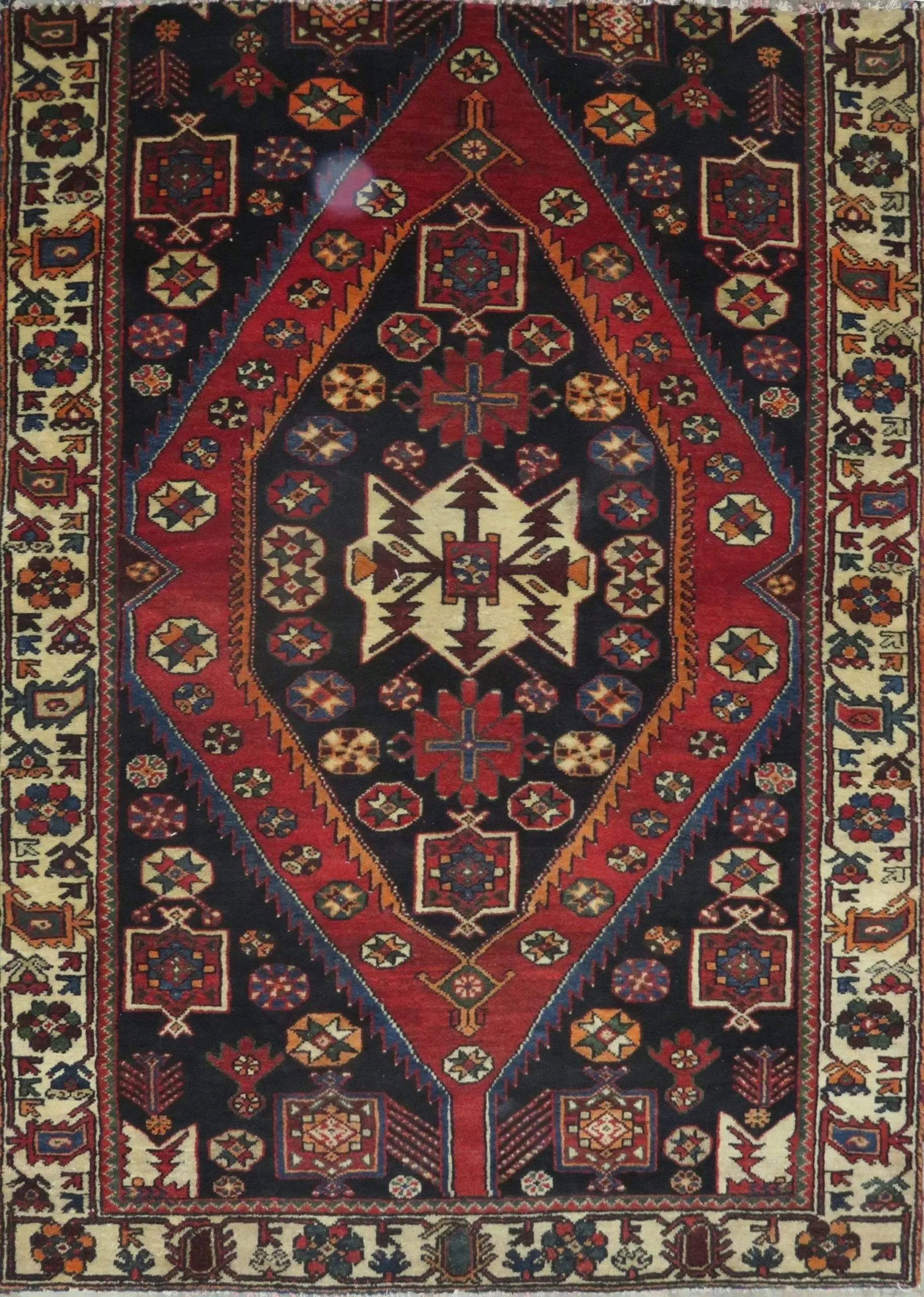 One Of The Kind Hand-Knotted Persian Wool Rug _ Luxurious Vintage Design, 5'4" x 3'9", Artisan: Hand-Knotted Persian Wool Rug _ Luxurious Vintage Design, 5'4" x 3'9", Artisan Crafted, Authentic hand-knotted traditional antique vintage Persian rugs, in excellent vintage condition with over 60 yea