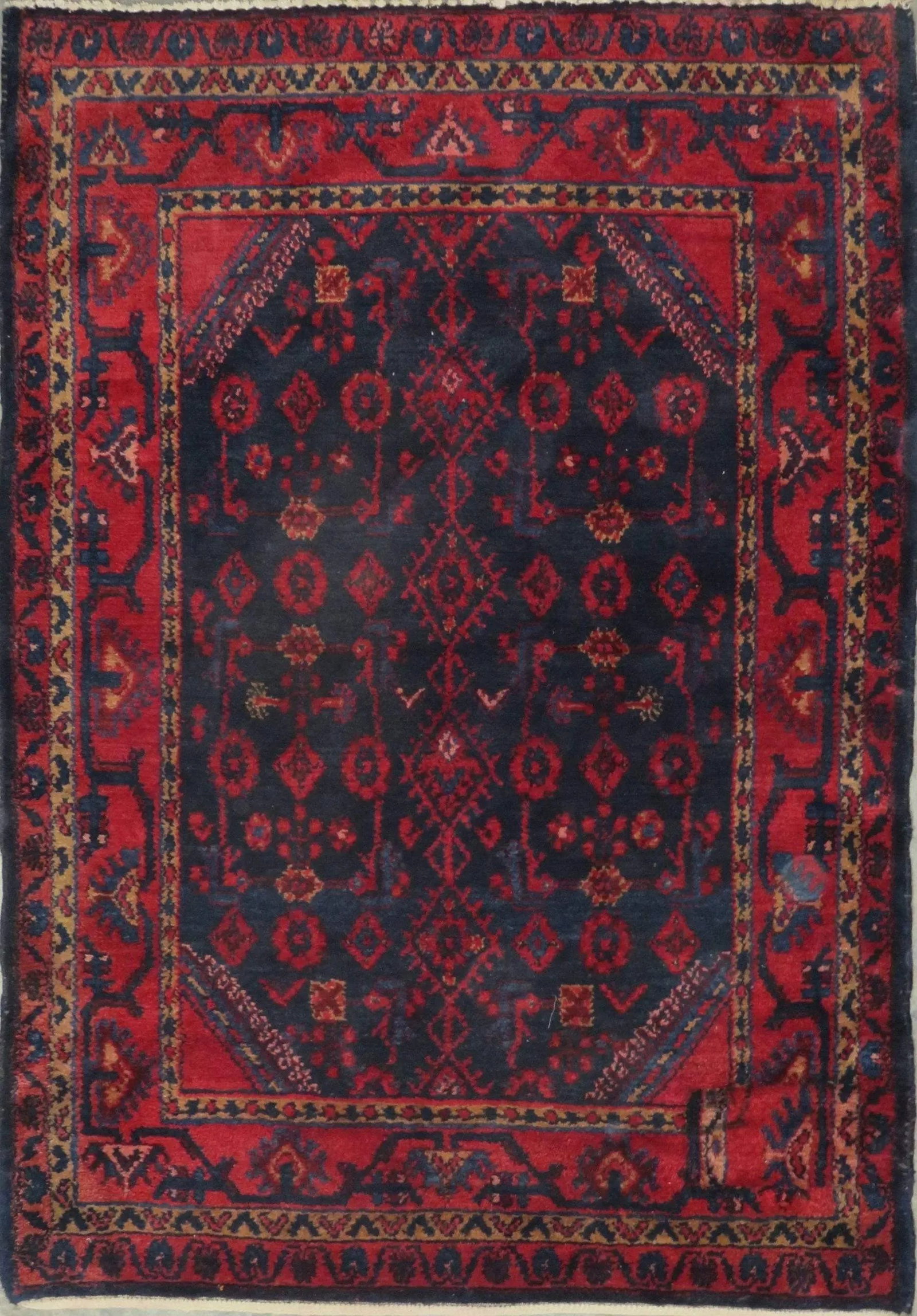 One Of The Kind Hand-Knotted Persian Wool Rug _ Luxurious Vintage Design, 5'1" x 3'5", Artisan: Hand-Knotted Persian Wool Rug _ Luxurious Vintage Design, 5'1" x 3'5", Artisan Crafted, Authentic hand-knotted traditional antique vintage Persian rugs, in excellent vintage condition with over 60 yea