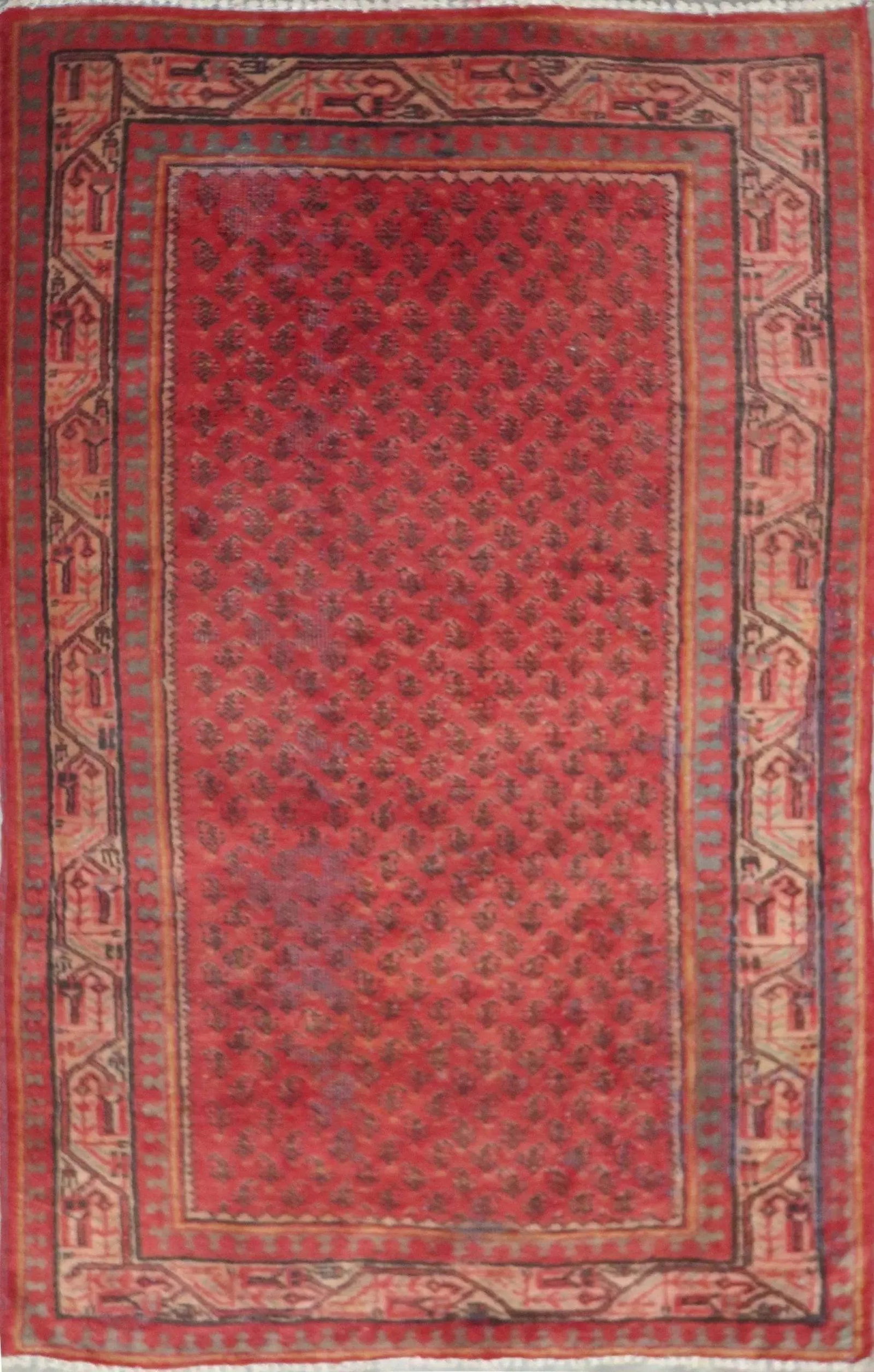 One Of The Kind Hand-Knotted Persian Wool Rug _ Luxurious Vintage Design, 5'3" x 3'3", Artisan: Hand-Knotted Persian Wool Rug _ Luxurious Vintage Design, 5'3" x 3'3", Artisan Crafted, Authentic hand-knotted traditional antique vintage Persian rugs, in excellent vintage condition with over 60 yea